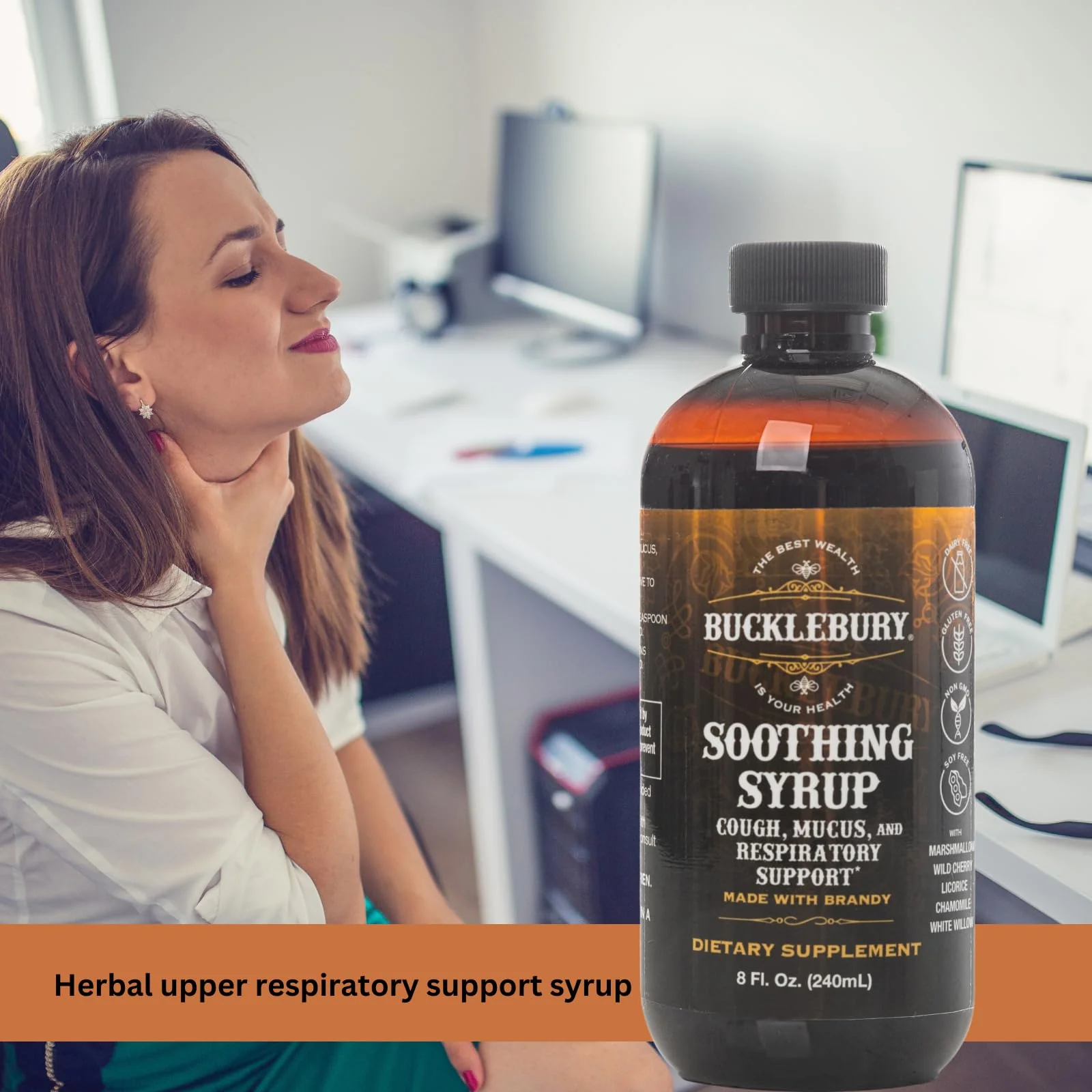 BUCKLEBURY Cough Syrup for Adults & Kids – Premium Soothing Herbal Supplement with Wild Cherry Bark & Marshmallow Root – Natural Cough Syrup for Sinus, Bronchi, Throat, and Respiratory Support – 8 oz - Image 2