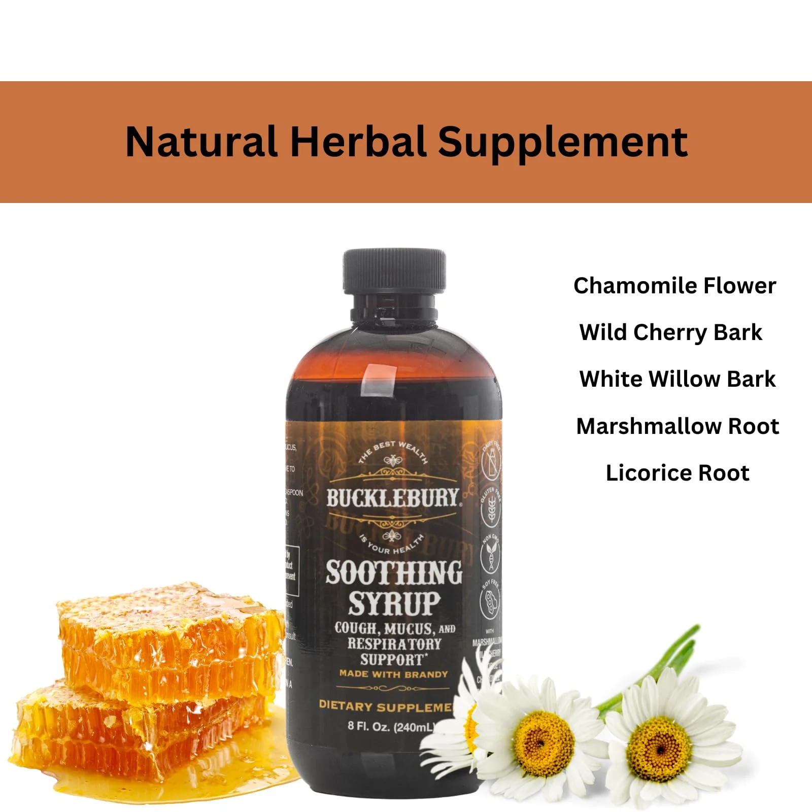 BUCKLEBURY Cough Syrup for Adults & Kids – Premium Soothing Herbal Supplement with Wild Cherry Bark & Marshmallow Root – Natural Cough Syrup for Sinus, Bronchi, Throat, and Respiratory Support – 8 oz - Image 4