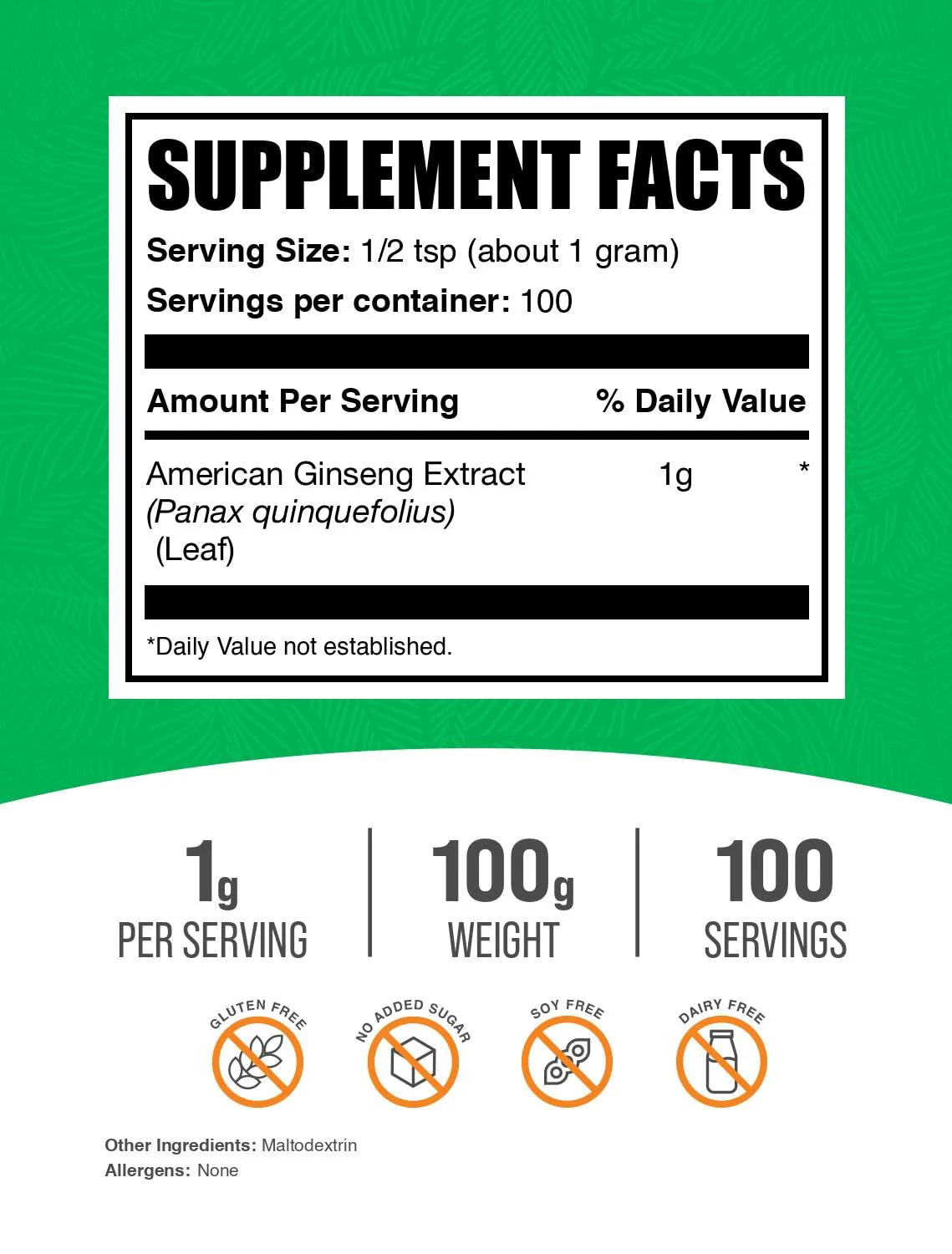 BulkSupplements.com American Ginseng Extract Powder - Ginseng Supplement, Herbal Supplements - Gluten Free, 1g per Serving, 100g (3.5 oz) (Pack of 1) - Image 6
