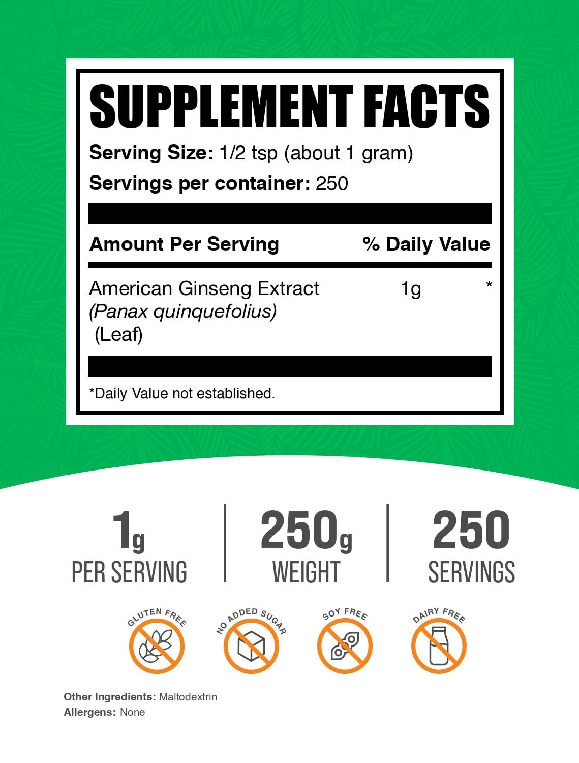 BulkSupplements.com American Ginseng Extract Powder - Ginseng Supplement, Herbal Supplements - Gluten Free, 1g per Serving, 250g (8.8 oz) (Pack of 1) - Image 6
