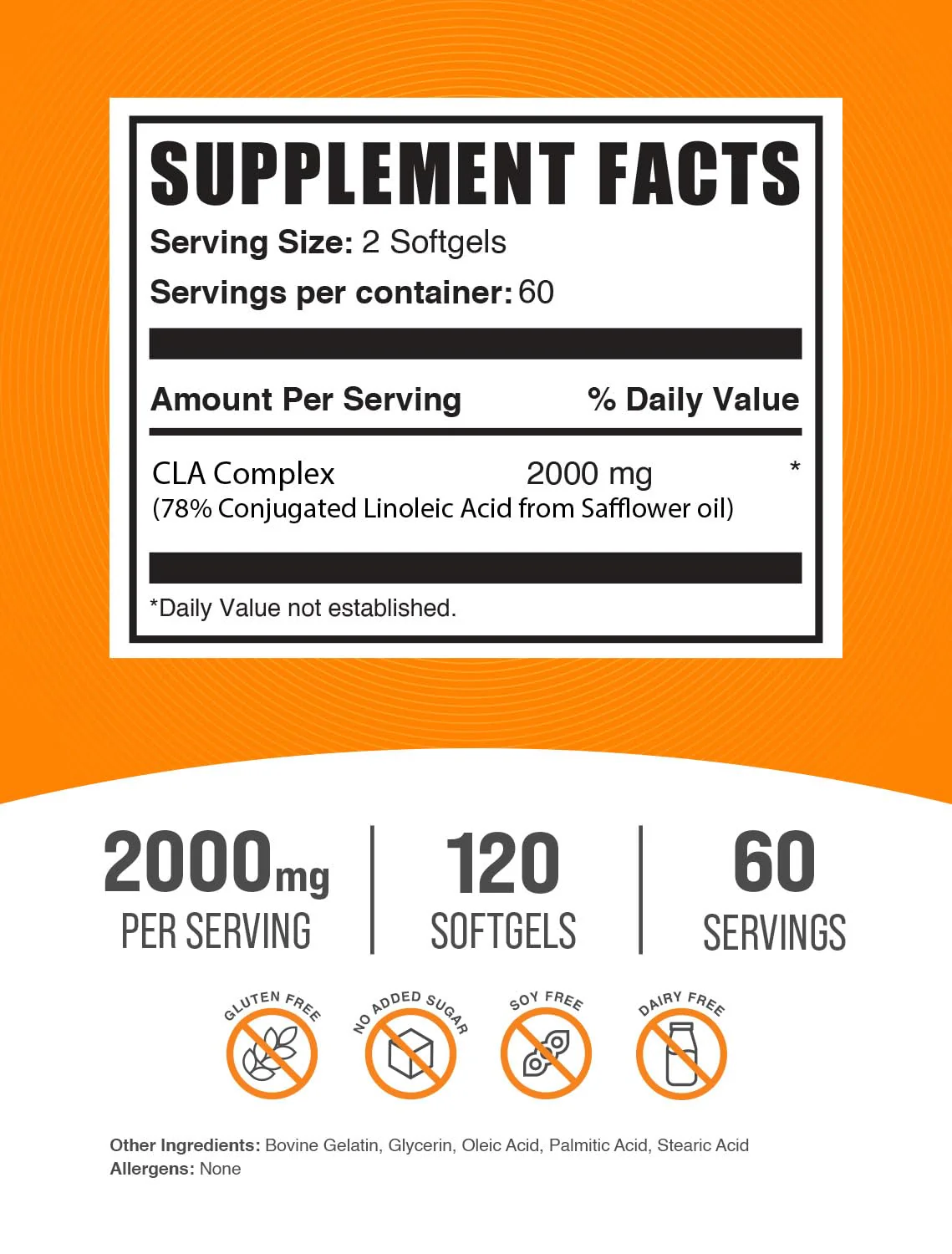 BulkSupplements.com CLA Softgels - Conjugated Linoleic Acid, CLA Supplements - Gluten Free, 2 Softgels per Serving (2000mg), 120 Count (Pack of 1) - Image 5