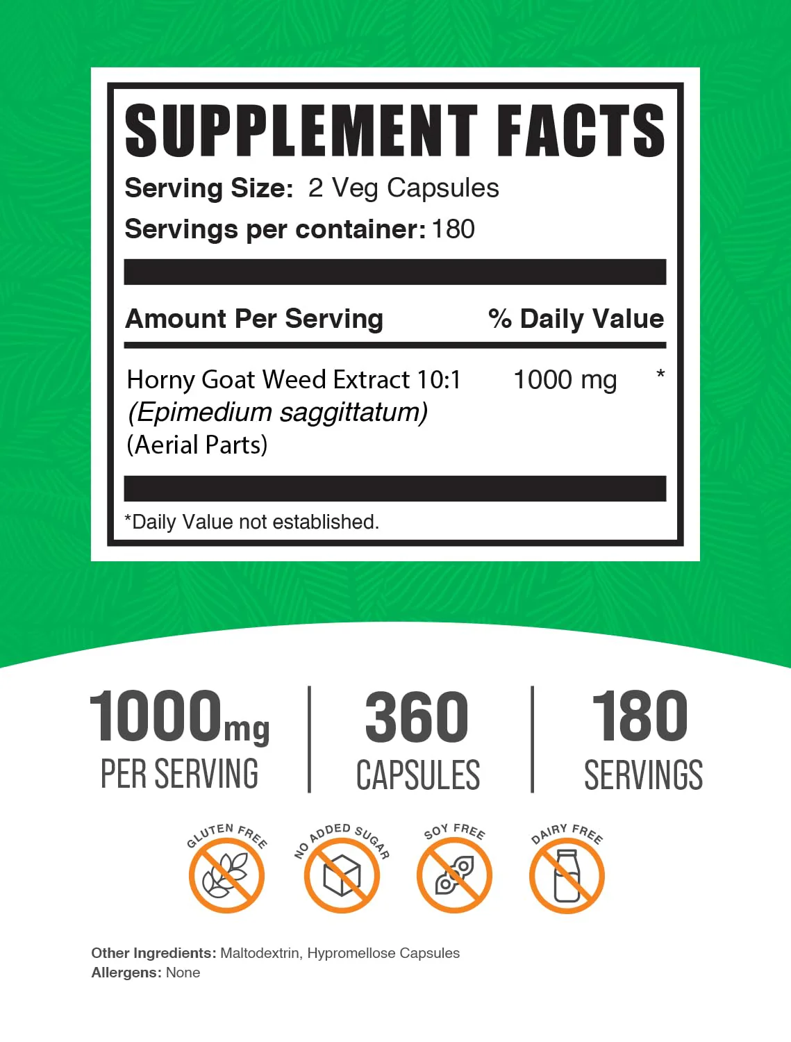 BulkSupplements.com Horny Goat Weed Capsules - Epimedium Extract, Horny Goat Weed Herbal Supplements - Vegan, 2 Capsules per Serving (1000mg), 360 Veg Capsules (Pack of 1) - Image 6
