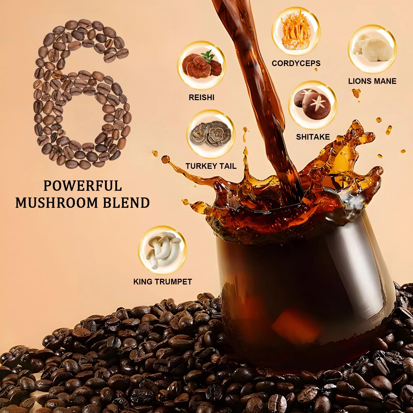 Bunkell Mushroom Coffee, Adaptogenic 6 Mushrooms with Lion's Mane, Reishi, Cordyceps, Shiitake, King Trumpet & Turkey Tail, Instant Coffee Powder for Energy, Digestion & Immune Support, 30 Servings - Image 8