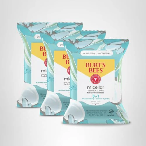 Burt's Bees Coconut & Lotus Face Wipes, for All Skin Types, Micellar Makeup Remover & Facial Cleansing Towelettes, 30 Ct. (3-Pack) - Image 2