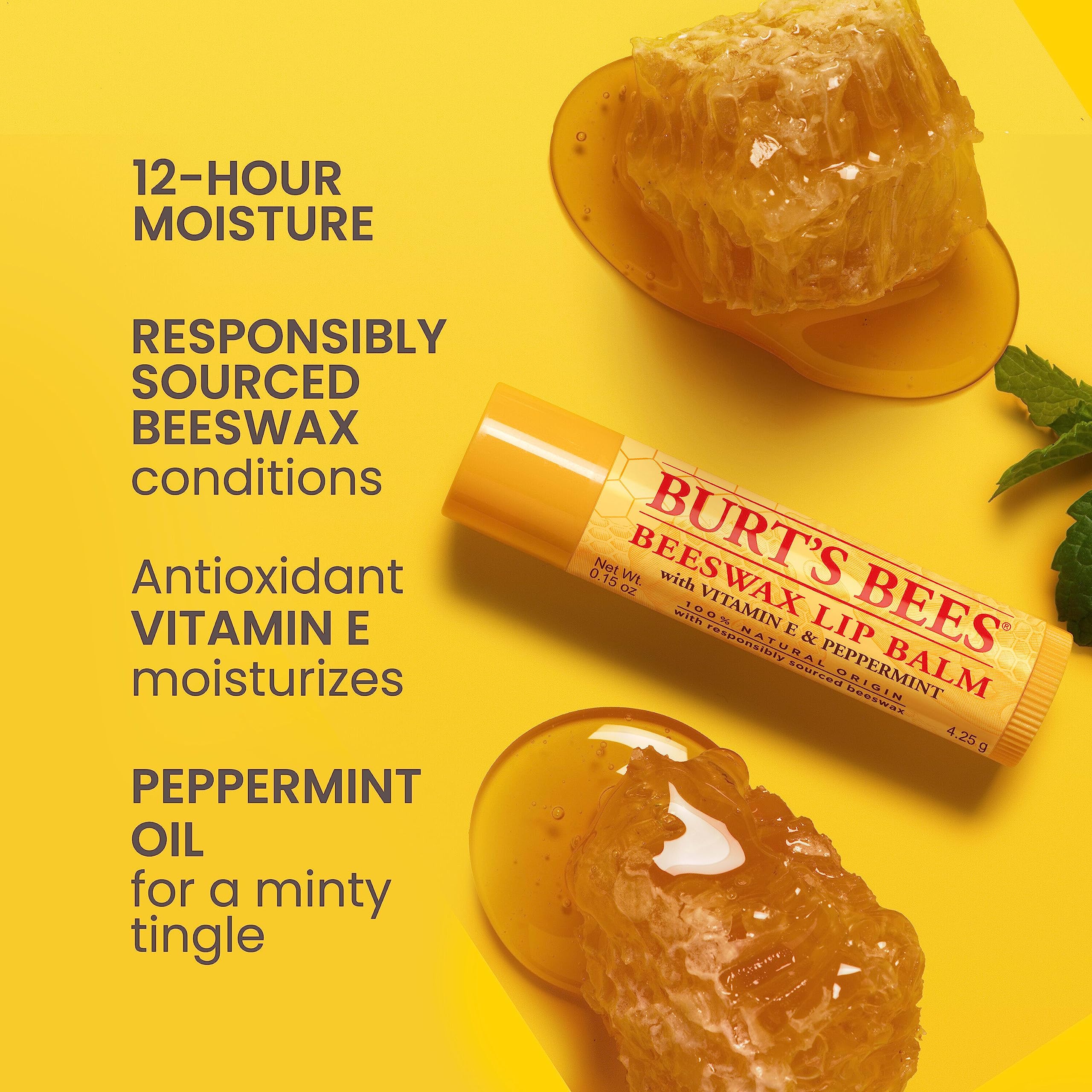 Burt's Bees Lip Balm - Original Beeswax, Lip Moisturizer With Responsibly Sourced Beeswax, Tint-Free, Natural Origin Conditioning Treatment, 4 Tubes, 0.15 oz. - Image 9