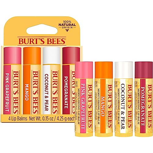 Burt's Bees Lip Balm - Pink Grapefruit, Mango, Coconut & Pear, and Pomegranate Pack, Lip Moisturizer With Beeswax, Tint-Free, Natural Origin Conditioning Treatment, 4 Tubes, 0.15 oz. - Image 2