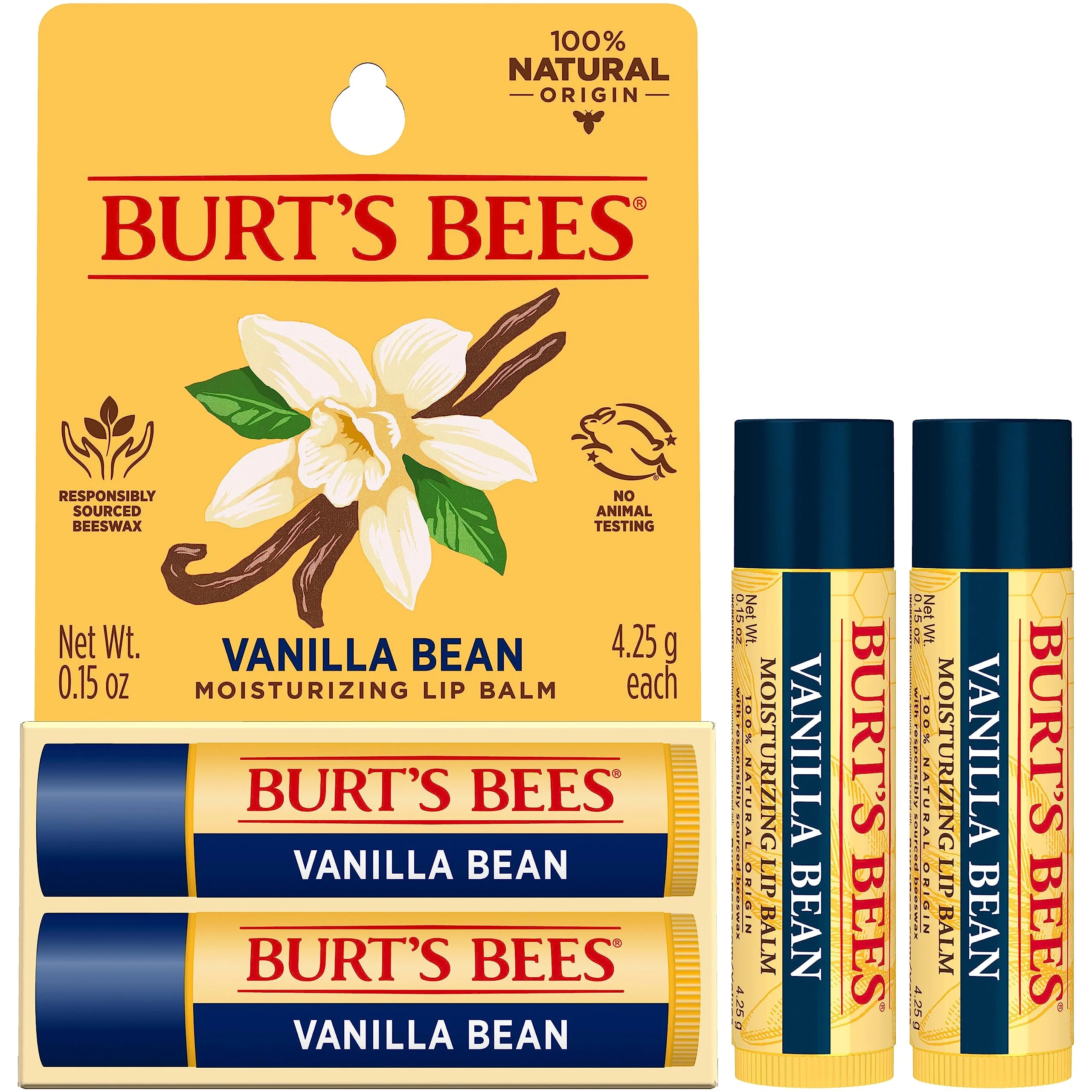 Burt's Bees Lip Balm - Vanilla Bean, Lip Moisturizer With Responsibly Sourced Beeswax, Tint-Free, Natural Origin Conditioning Treatment, 2 Tubes, 0.15 oz. - Image 3