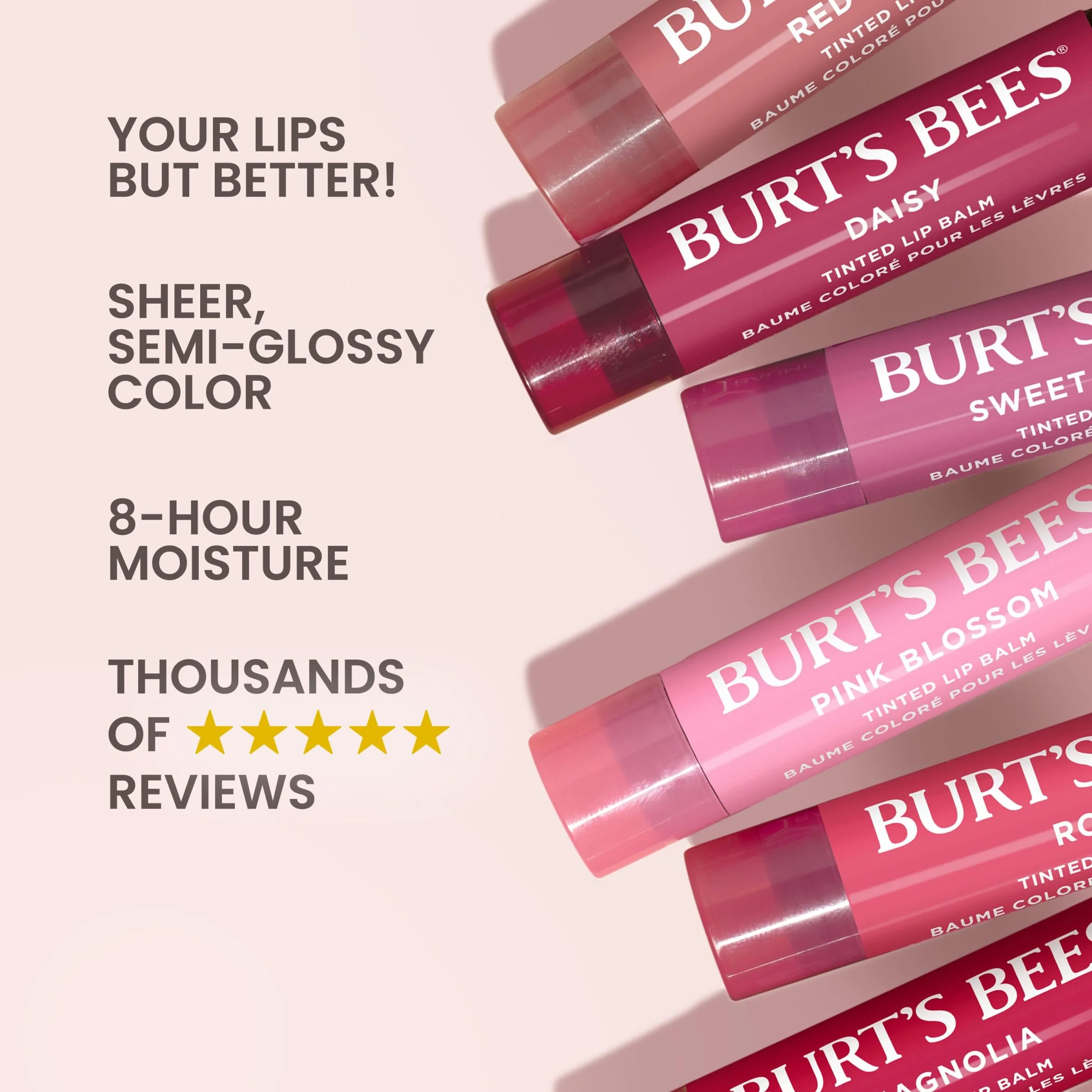 Burt's Bees Lip Tint Balm with Long Lasting 2 in 1 Duo Tinted Balm Formula, Color Infused with Deeply Hydrating Shea Butter for a Natural Looking Buildable Finish, Fiery Red Dahlia (2-Pack) - Image 11