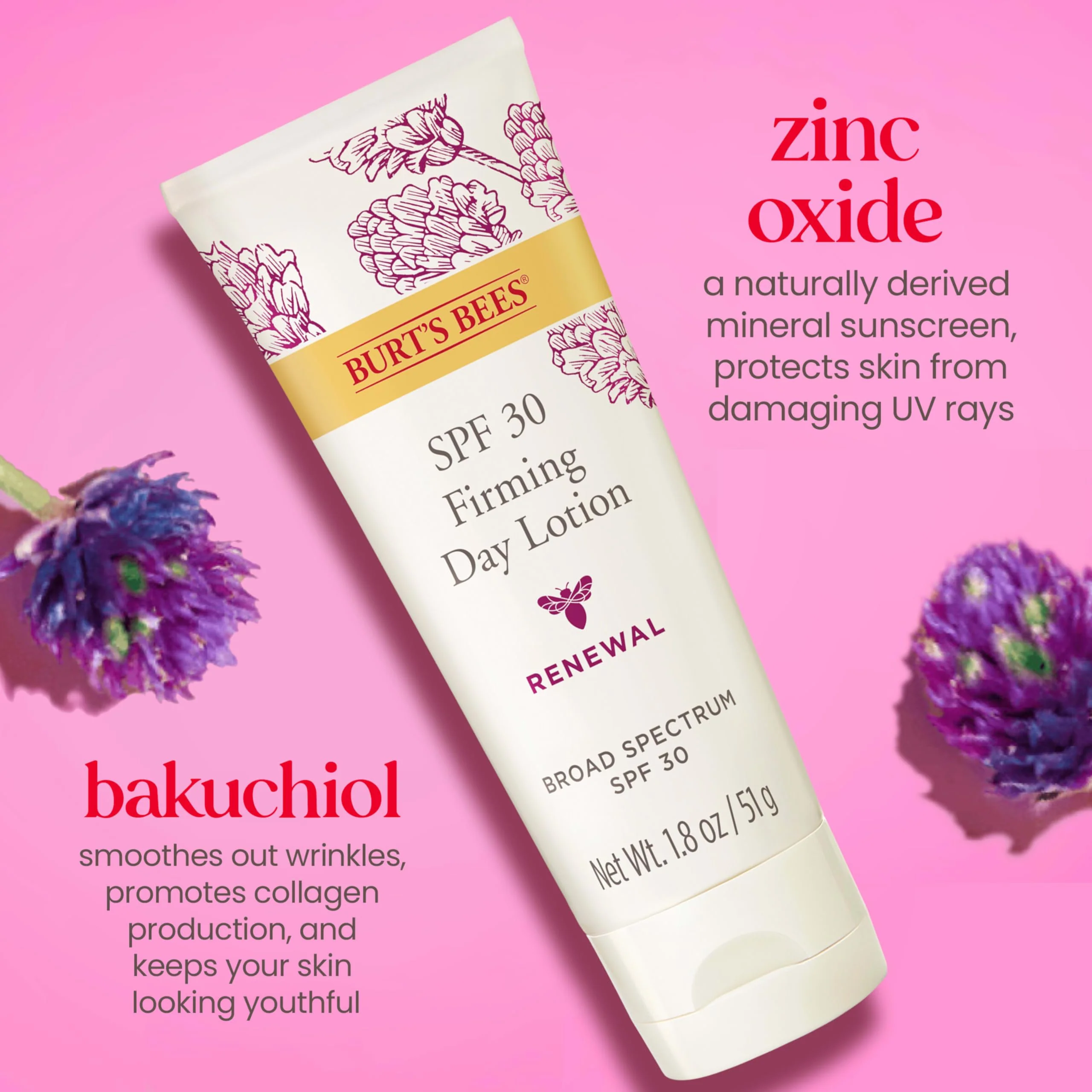 Burt's Bees Renewal SPF 30 Firming Day Face Lotion With Bakuchiol, Sunscreen Face Lotion With Natural Retinol Alternative, 98 Percent Natural Origin Skin Care, 1.8 oz. Tube - Image 12