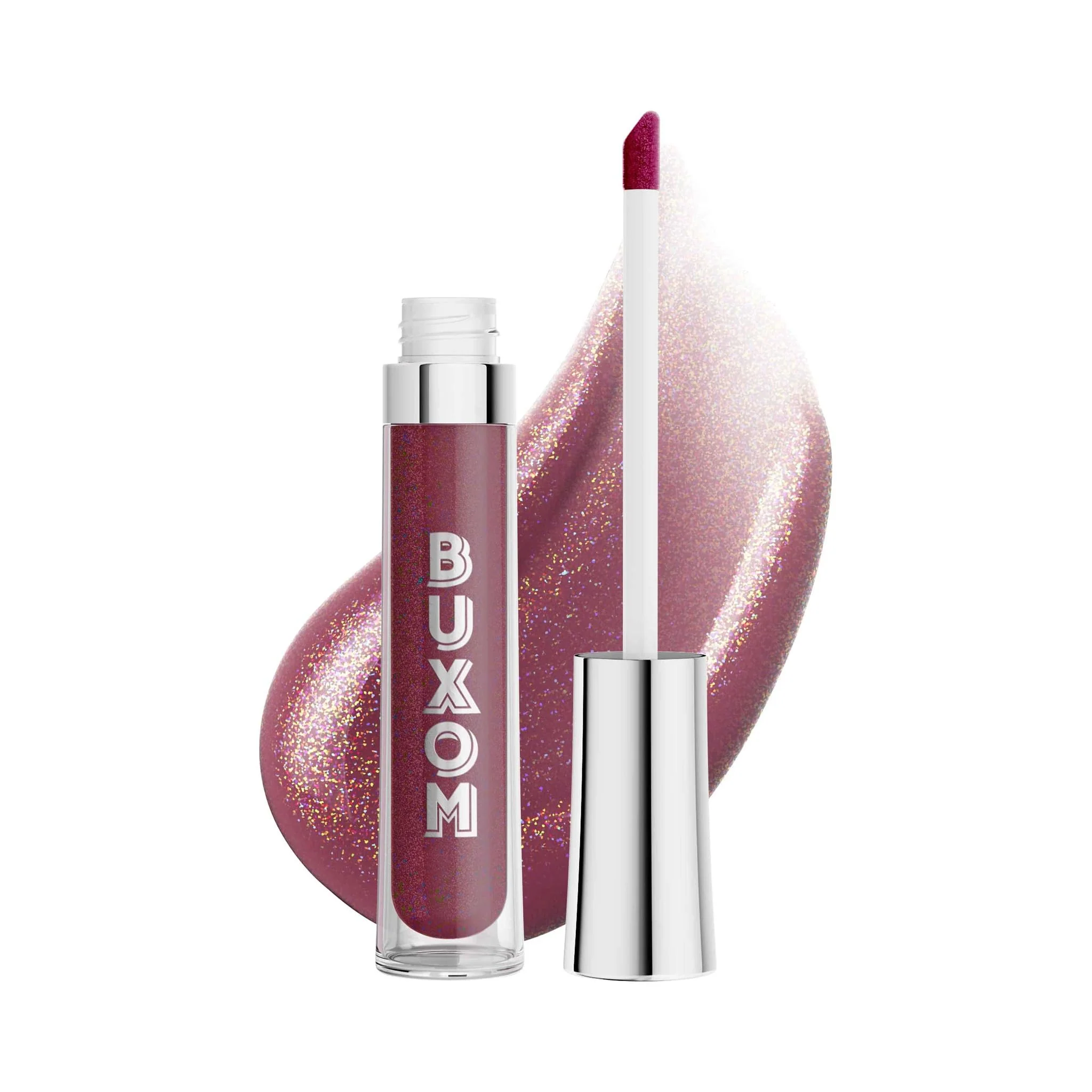 Buxom Full-On Plumping Lip Polish, Tinted Lip Plumper Gloss with Peptides & Vitamin E, High-Shine Lip Gloss that Nourishes, Vegan, BK Starr (Sheer Plum With Golden Sparkle)
