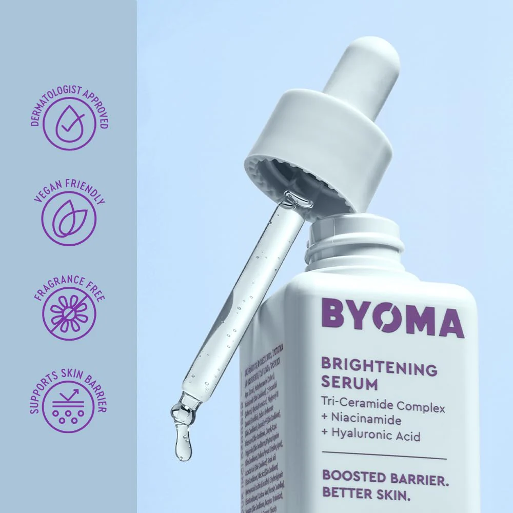 BYOMA Brightening Serum - Barrier Repair Serum - Brightening & Hydrating Face Serum with Hyaluronic Acid, Niacinamide & Ceramides - Hyaluronic Acid Serum For Face, Glowing, Radiant Skin - 1.01 fl. oz - Image 6