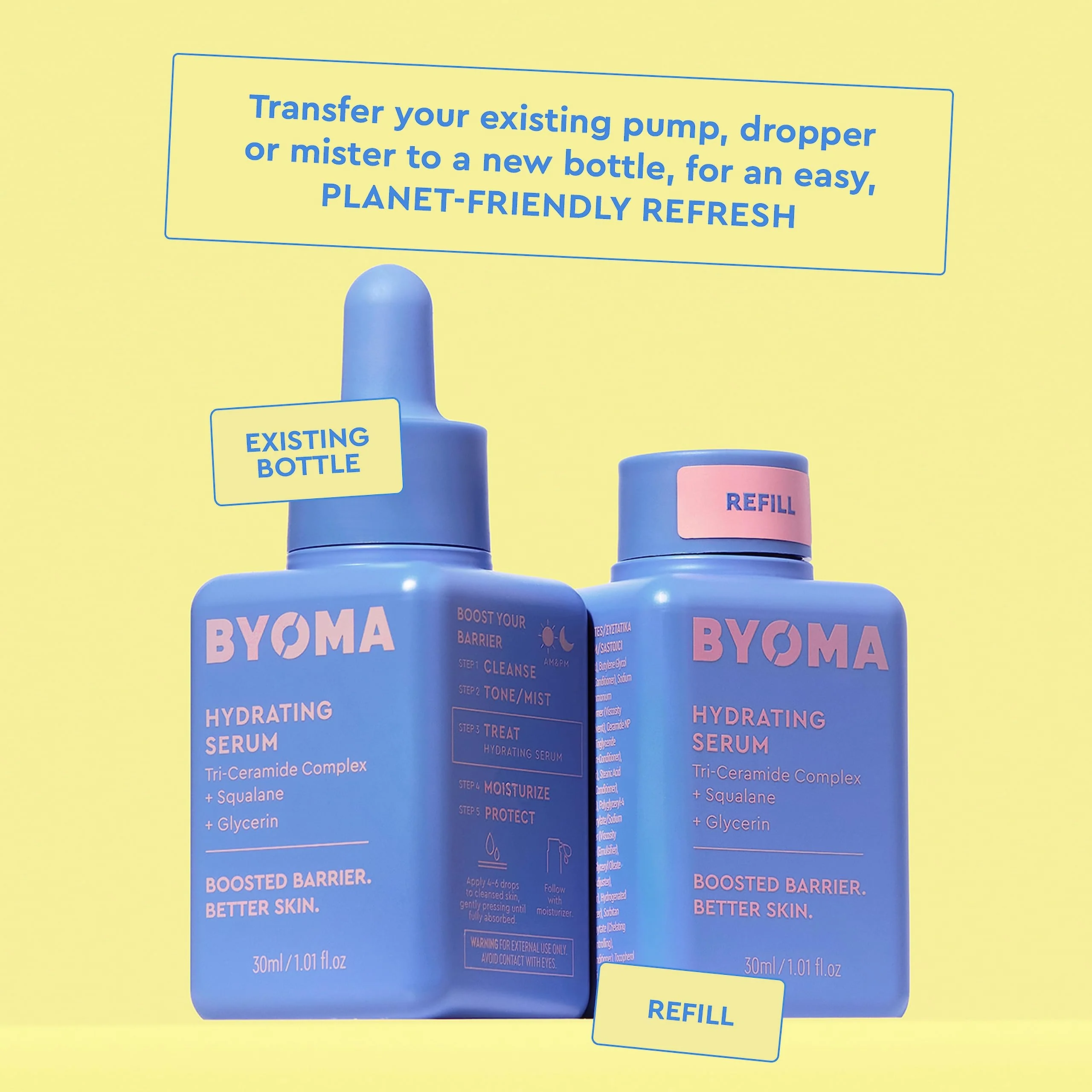 BYOMA Hydrating Serum Refill - Barrier Repair Serum - Moisturizing Face Serum with Squalane, Glycerin & Ceramides for Glowing, Dewy Skin - Hydrating Facial Serum for Dry Skin - 1.01 fl. oz Refill - Image 4