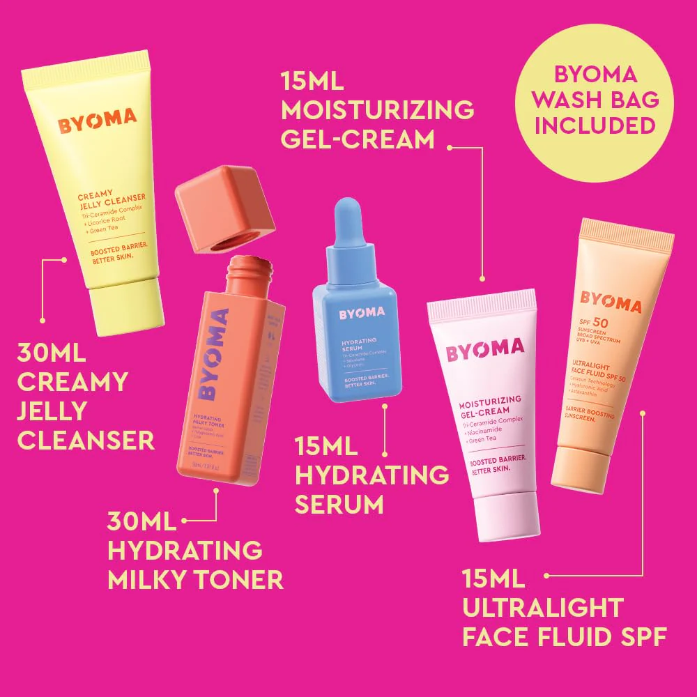 BYOMA Universal Skincare Heroes (5-Piece Kit) - Skincare Gift Set with Jelly Cleanser, Milky Toner, Hydrating Serum, Gel Cream & SPF 50 - Skin Barrier Repair Gift Set with Makeup Bag - Image 10