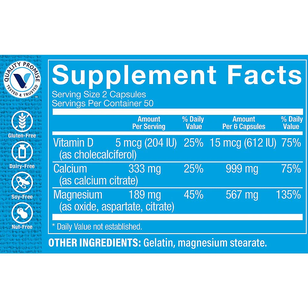 Calcium Citrate+Magnesium&Vitamin D,Multi-Mineral Bone Health Supplement,Vitamin D Aids Absorption, Calcium 999mg, Magnesium 567mg, Vitamin D 612IU per Daily dose (100 Capsules) by The Vitamin Shoppe - Image 6