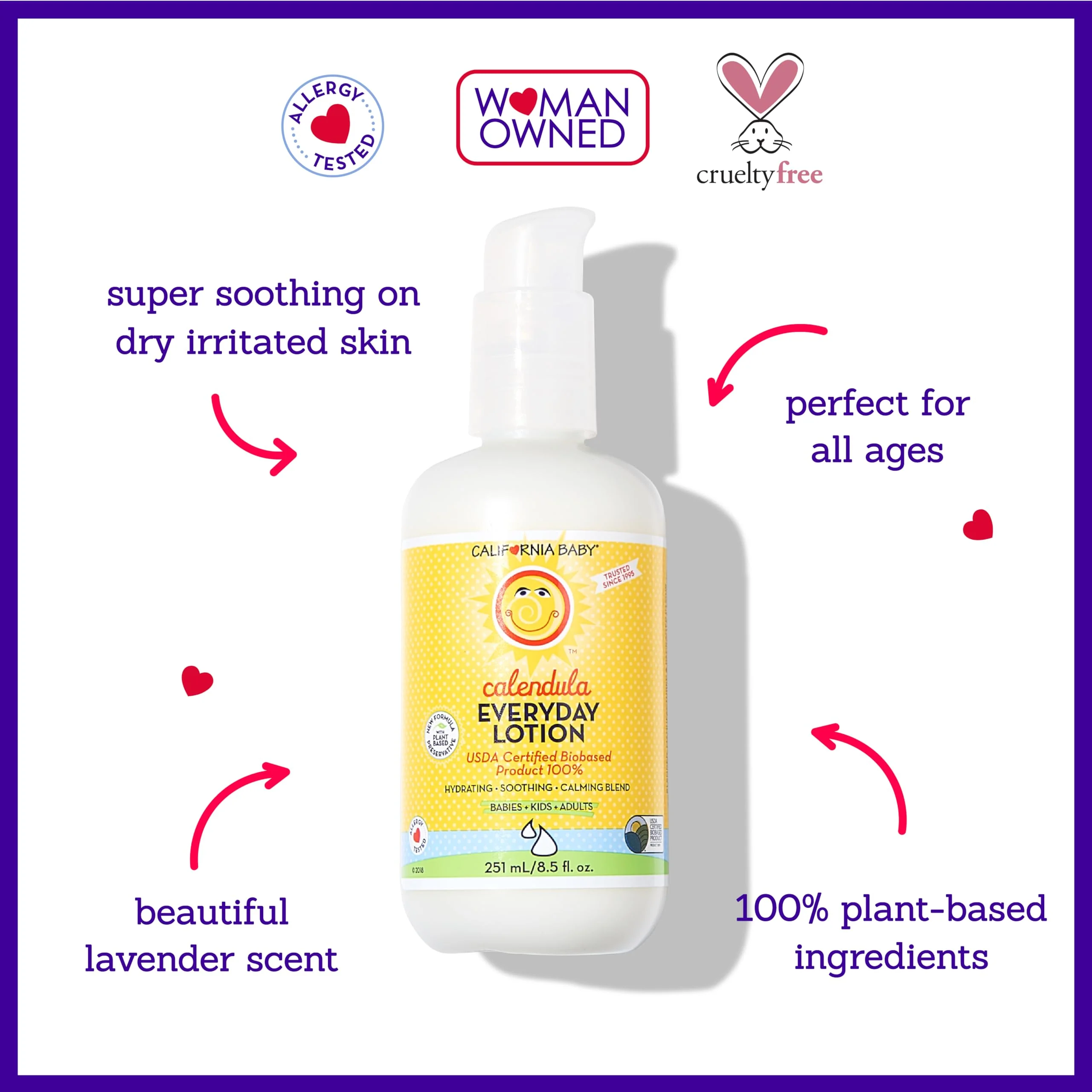 California Baby Calendula Lotion | 100% Plant-Based Moisturizer | Lavender Baby Lotion | Face Moisturizer For Dry Skin | Hypoallergenic | 8.5 oz. - Image 8