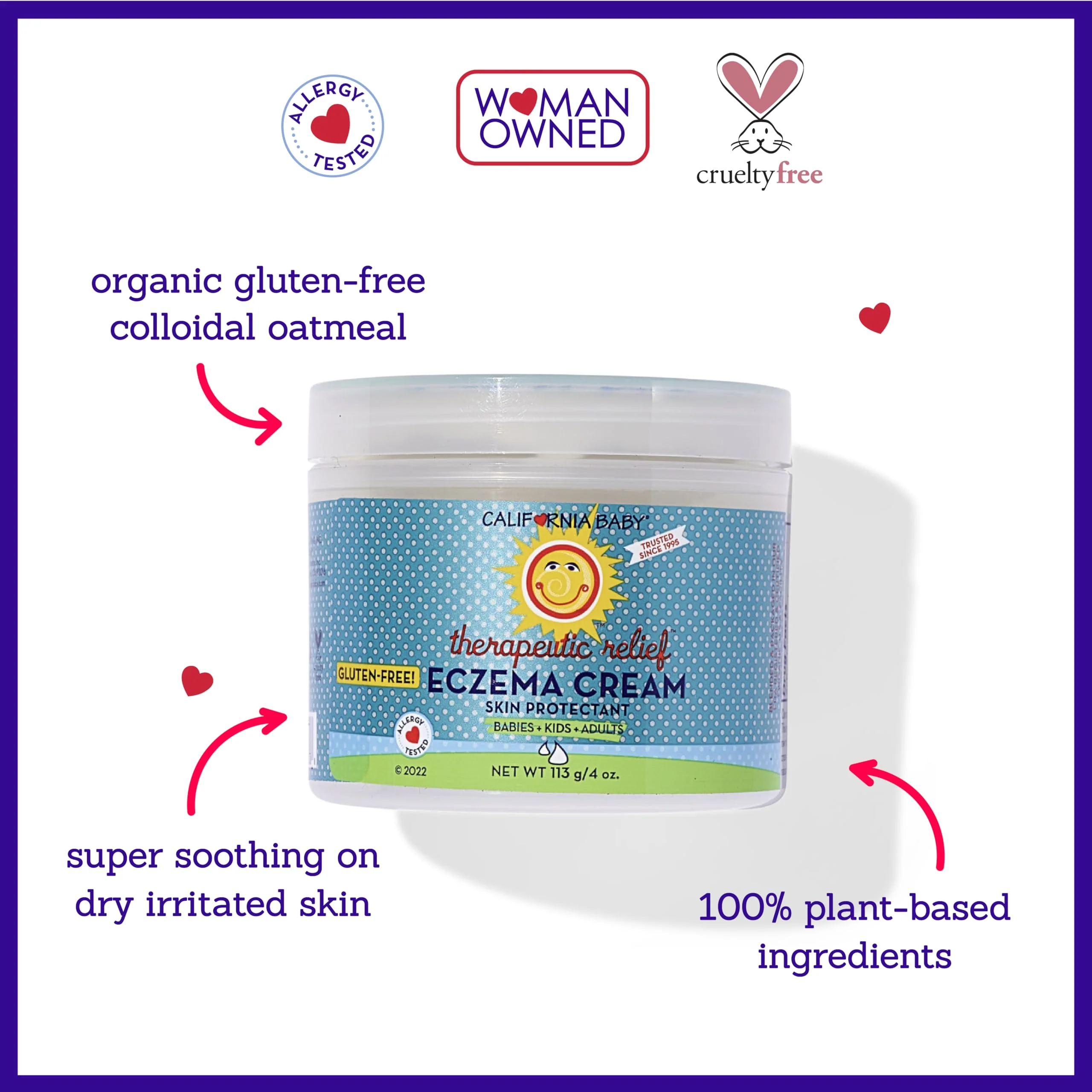 California Baby Eczema Cream | Steroid-Free Eczema Treatment | Colloidal Oatmeal + Aloe Vera | Soothing Eczema Lotion For Kids + Adults | 57 g / 2 oz. - Image 8