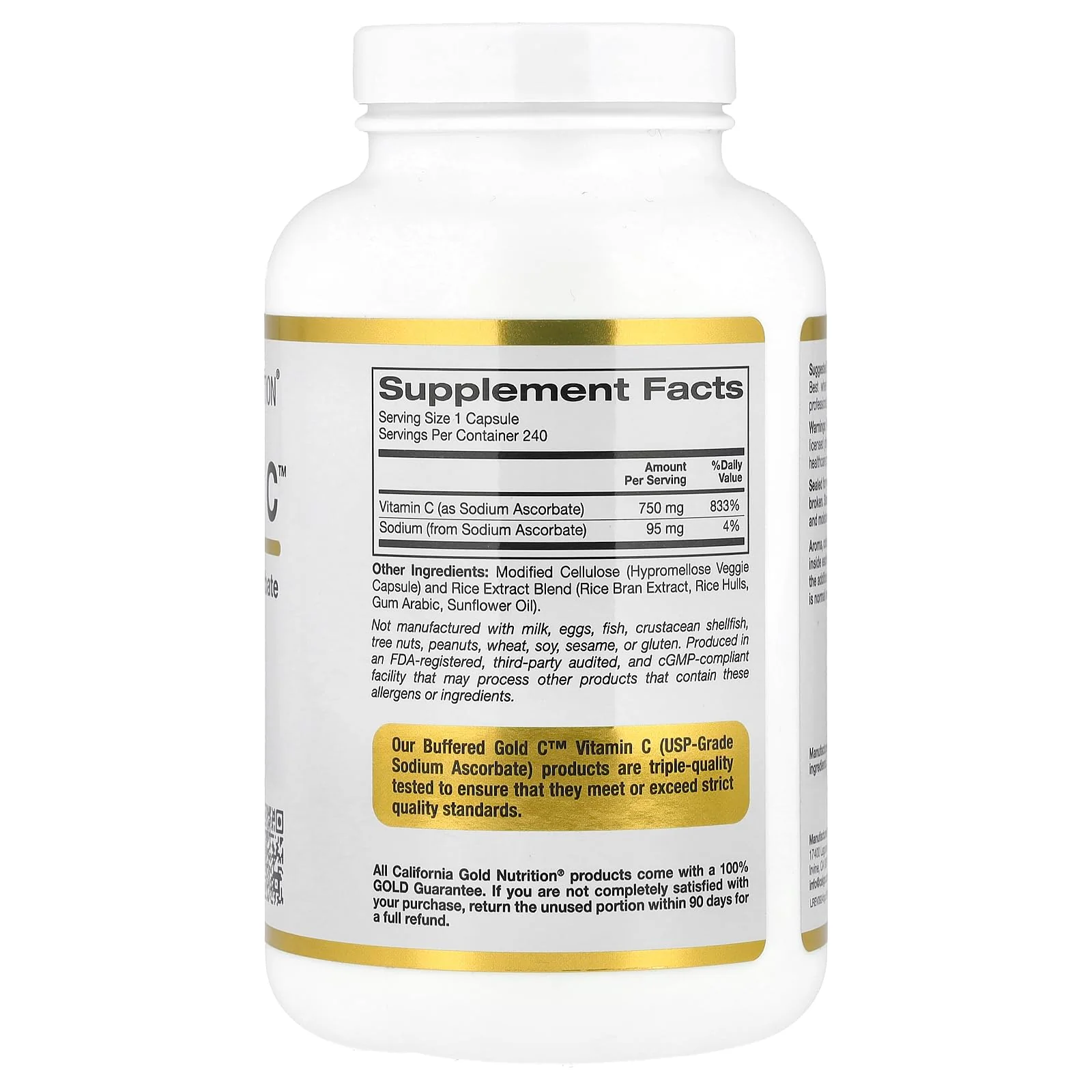 California Gold Nutrition Buffered Gold C Non-Acidic Vitamin C Supplement - Immune Support & Seasonal Wellness - Vegetarian Friendly - Gluten Free, Non-GMO - 750 mg - 240 Veggie Capsules - Image 5