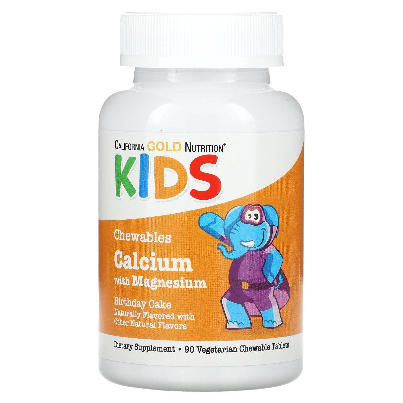 California Gold Nutrition Chewable Calcium with Magnesium for Children, Birthday Cake, 90 Vegetarian Tablets - Image 2