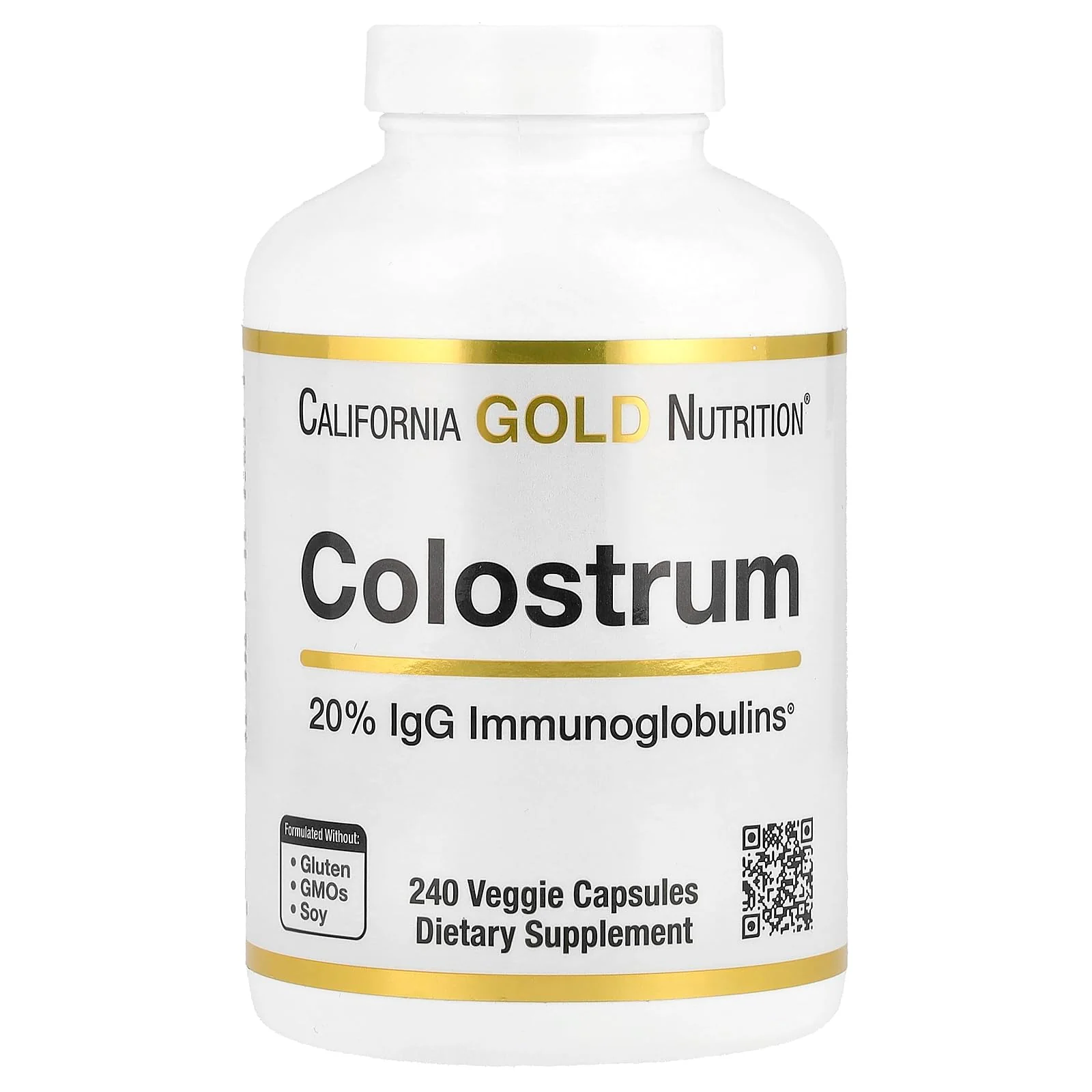 California Gold Nutrition Colostrum Concentrated Bovine Pre-Milk Supplement Featuring Immunoglobulins - Immune Support - Gluten Free, Non-GMO, No Antibiotics - 240 Veggie Capsules