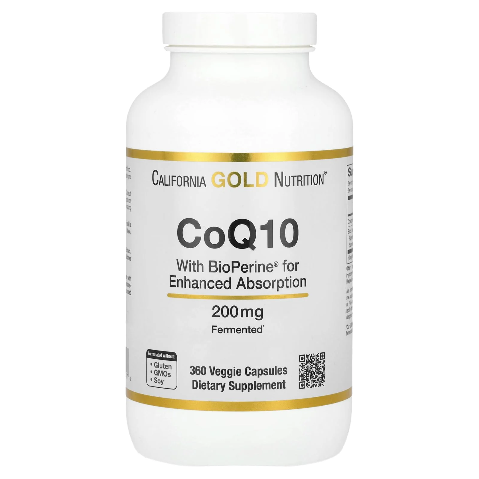 California Gold Nutrition CoQ10 with Bioperine® Black Pepper Extract, 200 mg, 360 Veggie Capsules