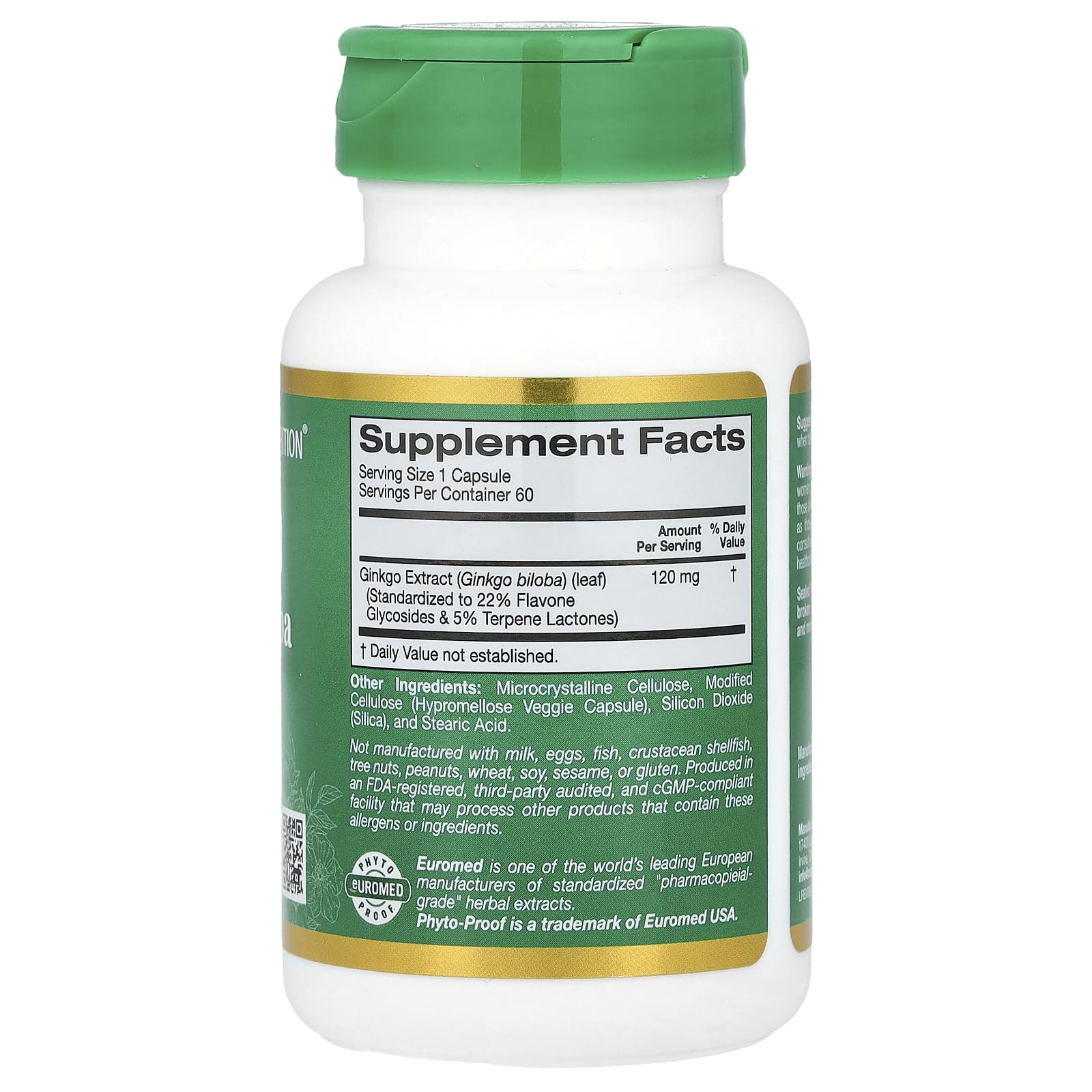 California Gold Nutrition EuroHerbs™, Ginkgo Biloba Extract, Euromed Quality, 120 mg, 60 Veggie Capsules - Image 5