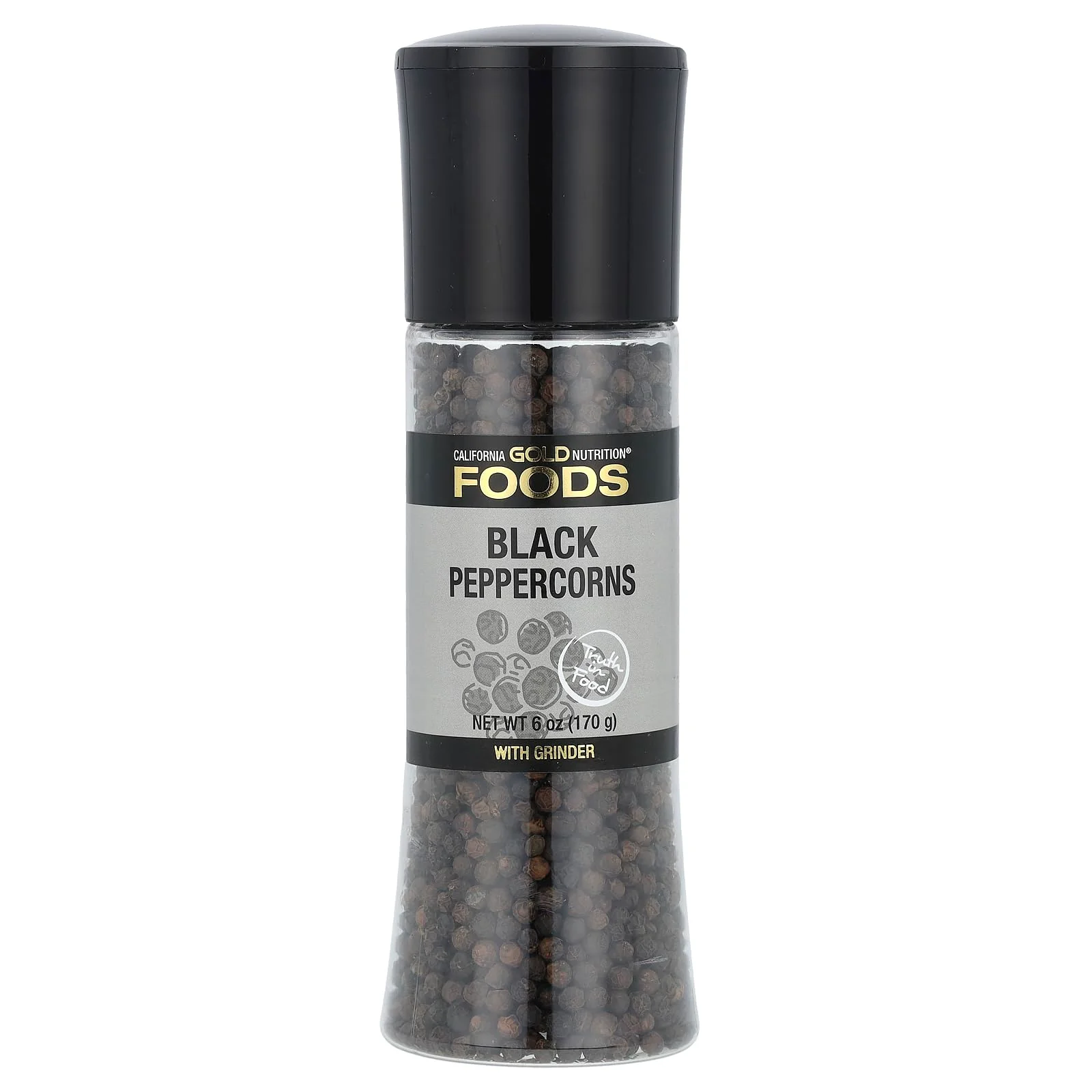 California Gold Nutrition FOODS - Black Peppercorns Grinder, 6 oz (170 g)