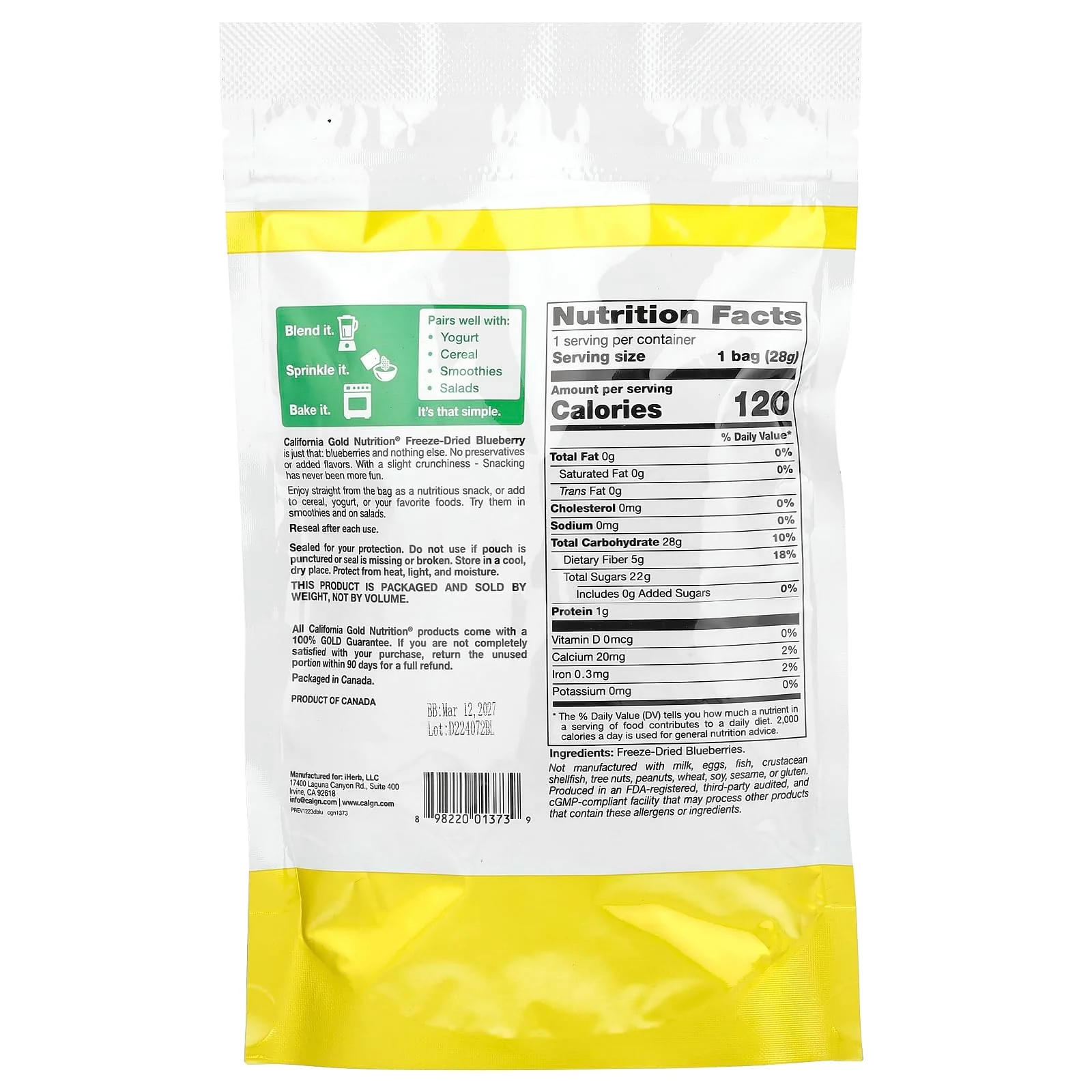 California Gold Nutrition Freeze Dry Blueberry, Ready-to-Eat Whole Freeze Driberry, 28g, 1oz - Image 5