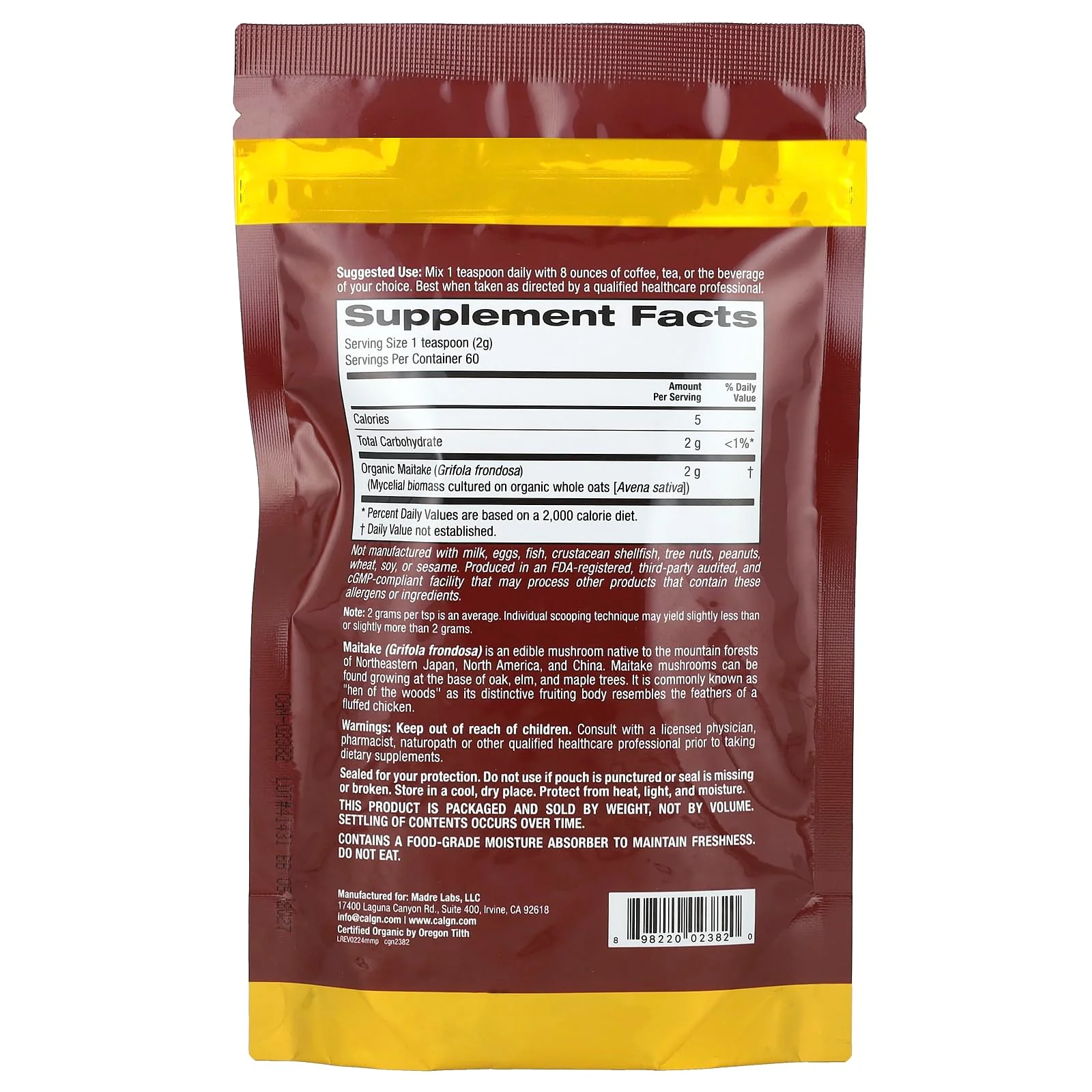 California Gold Nutrition Fungiology®, Certified Organic Maitake Powder, 4.2 oz (120 g) - Image 5