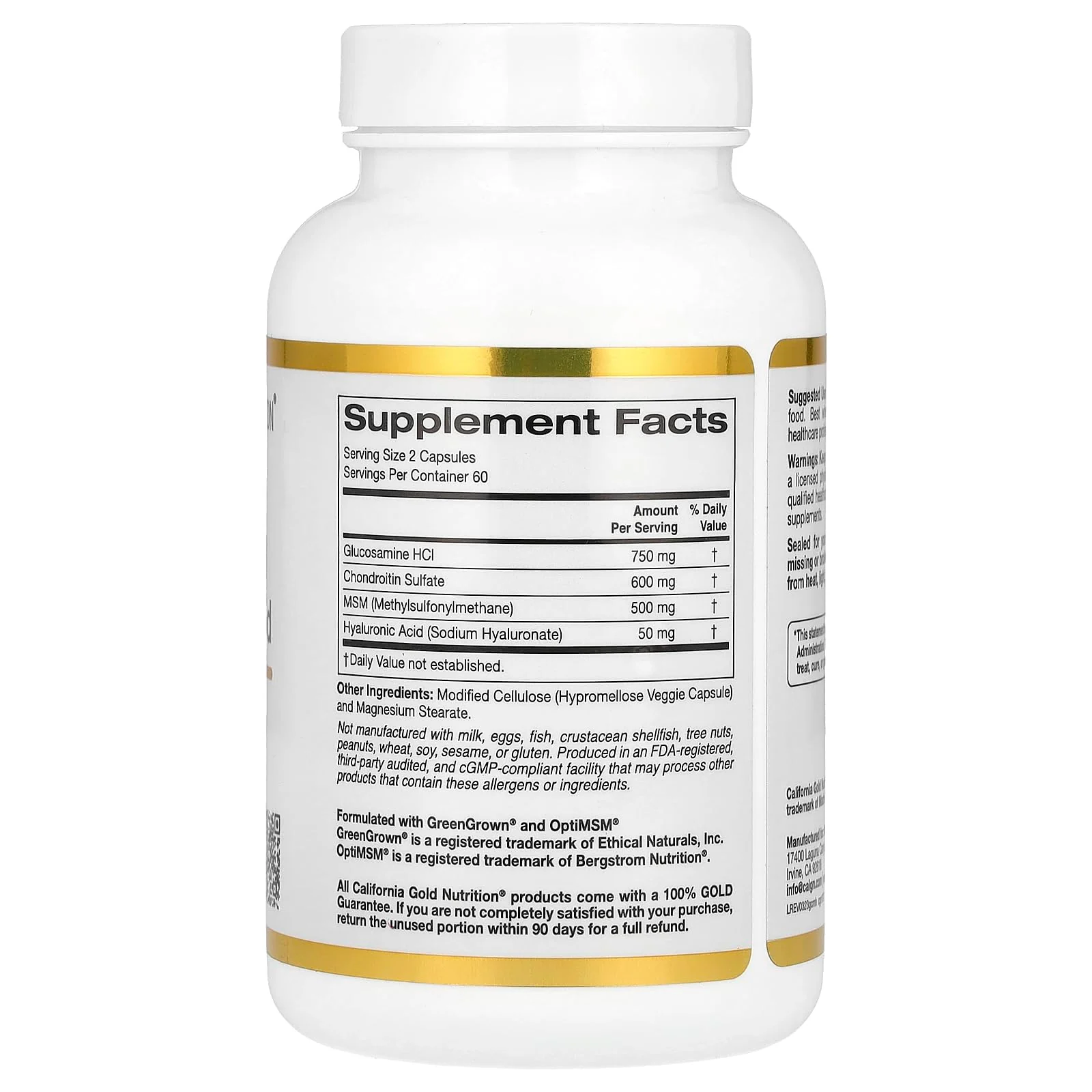 California Gold Nutrition Glucosamine, Chondroitin, MSM Plus Hyaluronic Acid, 120 Veggie Caps - Image 5