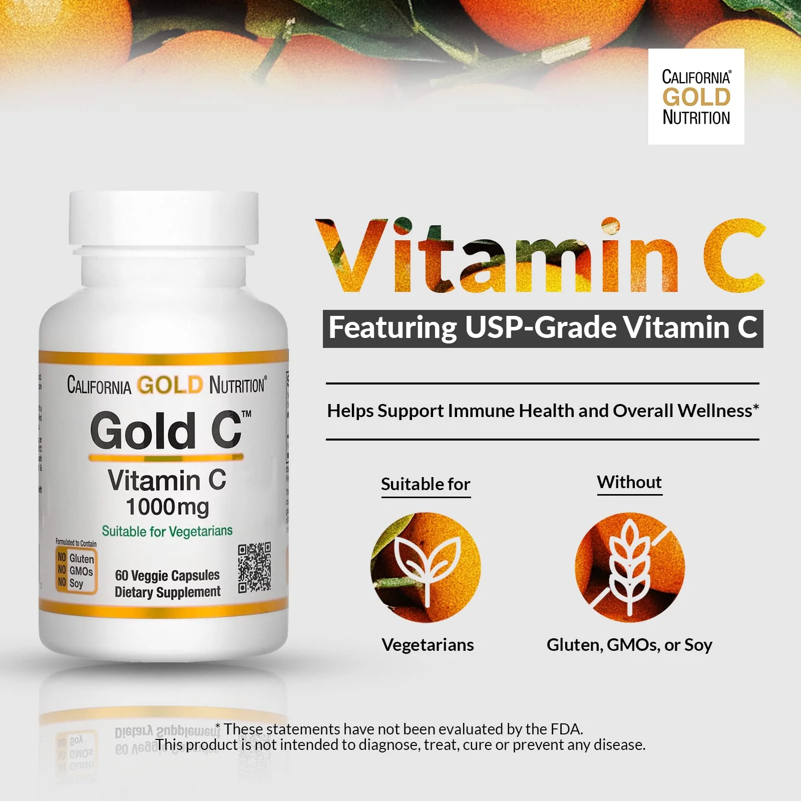 California Gold Nutrition Gold C USP Grade Vitamin C Supplement - Immune Support & Seasonal Wellness - Vegetarian Friendly - Gluten Free, Non-GMO - 1000 mg - 60 Veggie Capsules, 3 Pack - Image 2