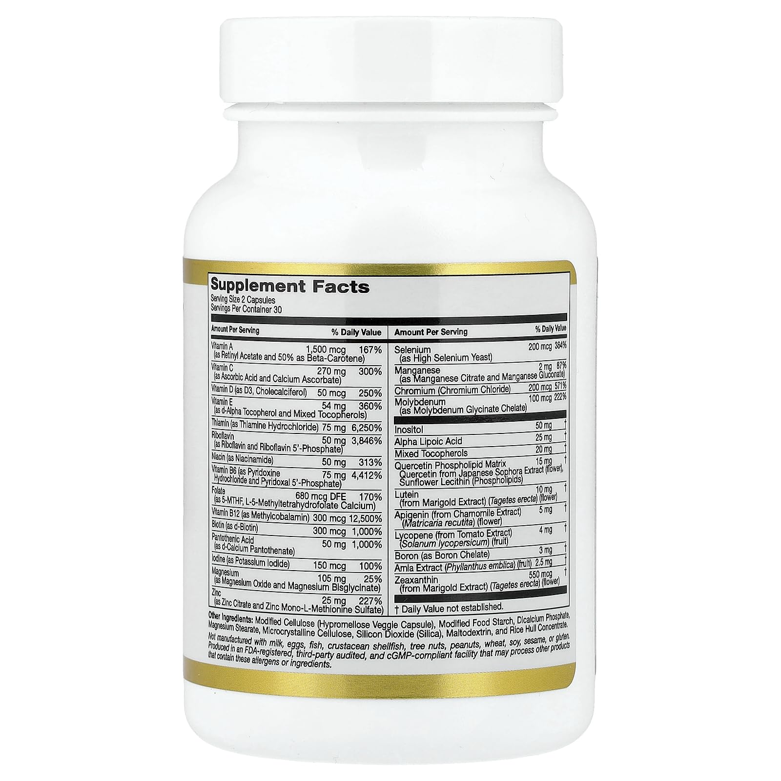 California Gold Nutrition Multivitamin and Mineral with Methyl B12, Vitamin C, L-MethylFolate and Bio-Quercetin, Two-A-Day, 60 Veggie Capsules - Image 5