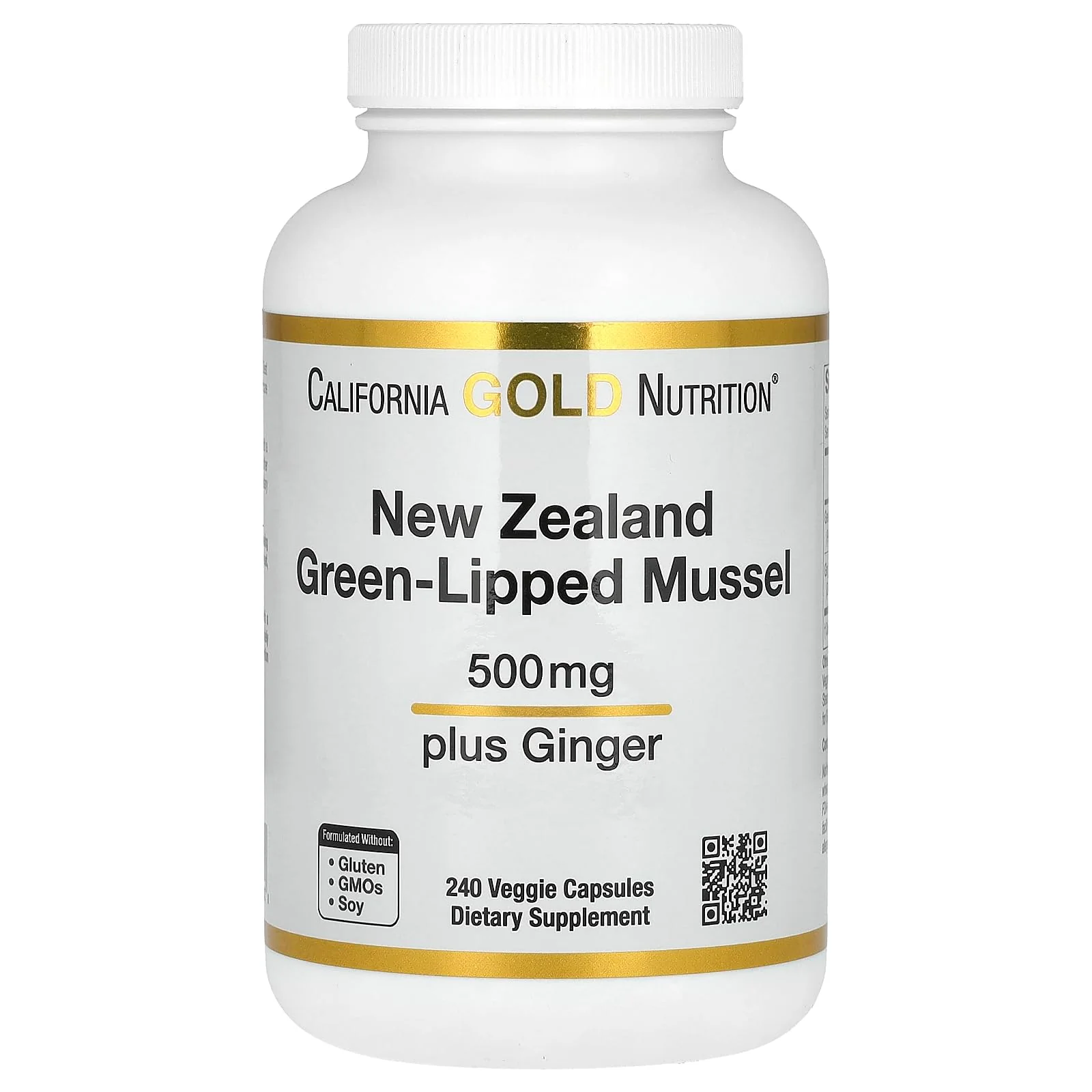 California Gold Nutrition New Zealand, Green-Lipped Mussel Plus Ginger, Joint Health Formula, 500 mg, 240 Veggie Caps