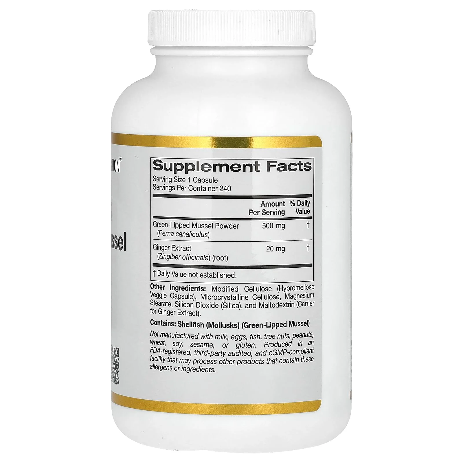 California Gold Nutrition New Zealand, Green-Lipped Mussel Plus Ginger, Joint Health Formula, 500 mg, 240 Veggie Caps - Image 5