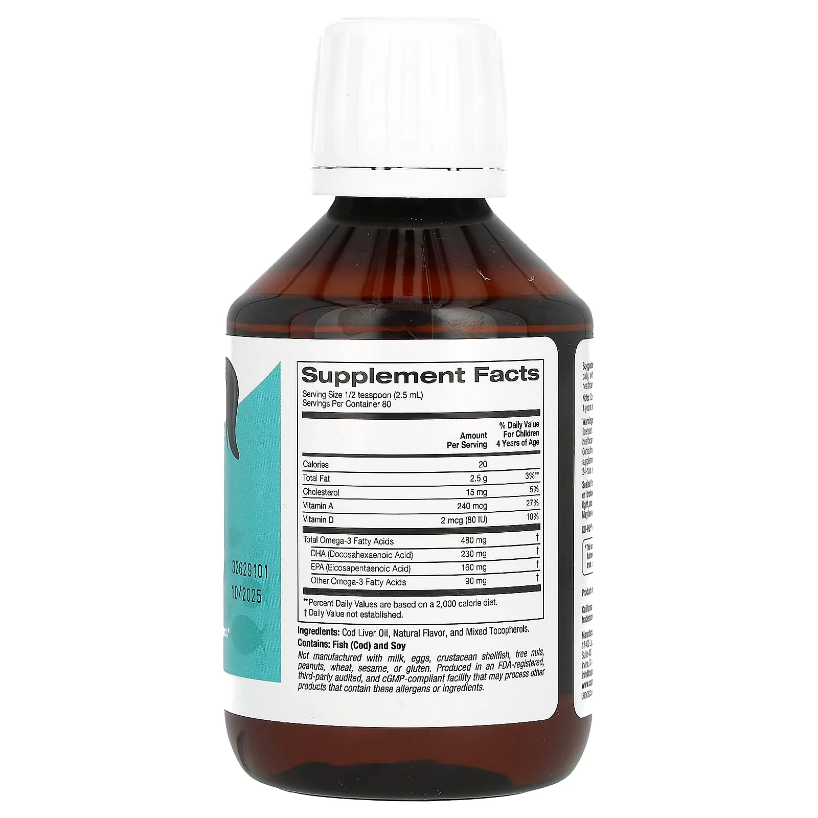 California Gold Nutrition Norwegian Kids Cod Liver Oil, Natural Strawberry, 6.7 fl oz. (200 ml) - Image 4