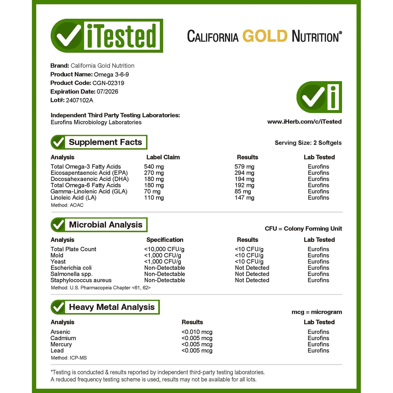 California Gold Nutrition Omega 3-6-9s, with Omega-3 Fish Oil and Borage Seed Oil, EPA, DHA, GLA, and Linoleic Acid, Natural Lemon, 180 Softgels - Image 3