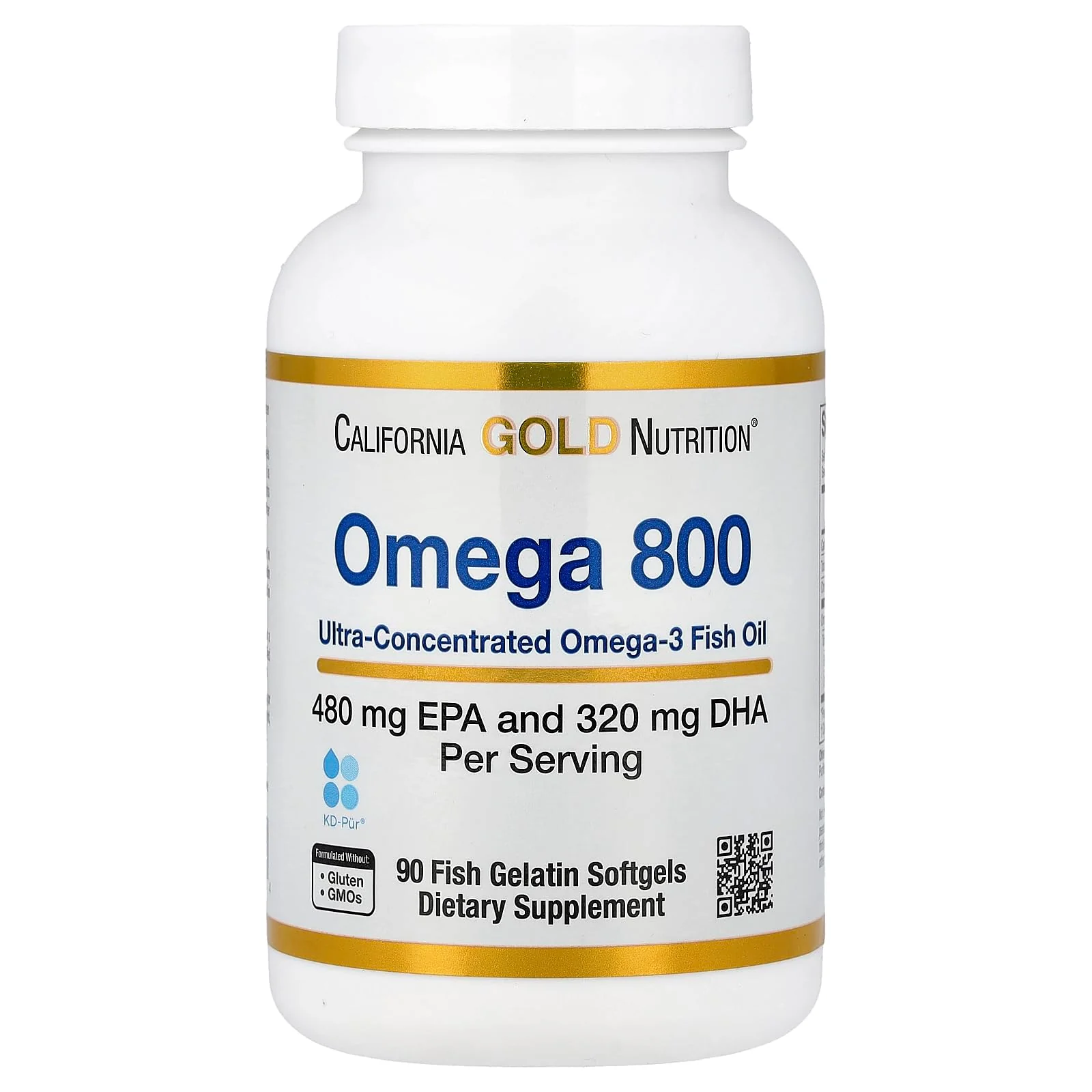California Gold Nutrition Omega 800 Ultra-Concentrated Omega-3 Fish Oil, KD-Pur Triglyceride Form, 90 Fish Gelatin Softgels (1,000 mg per Softgel)