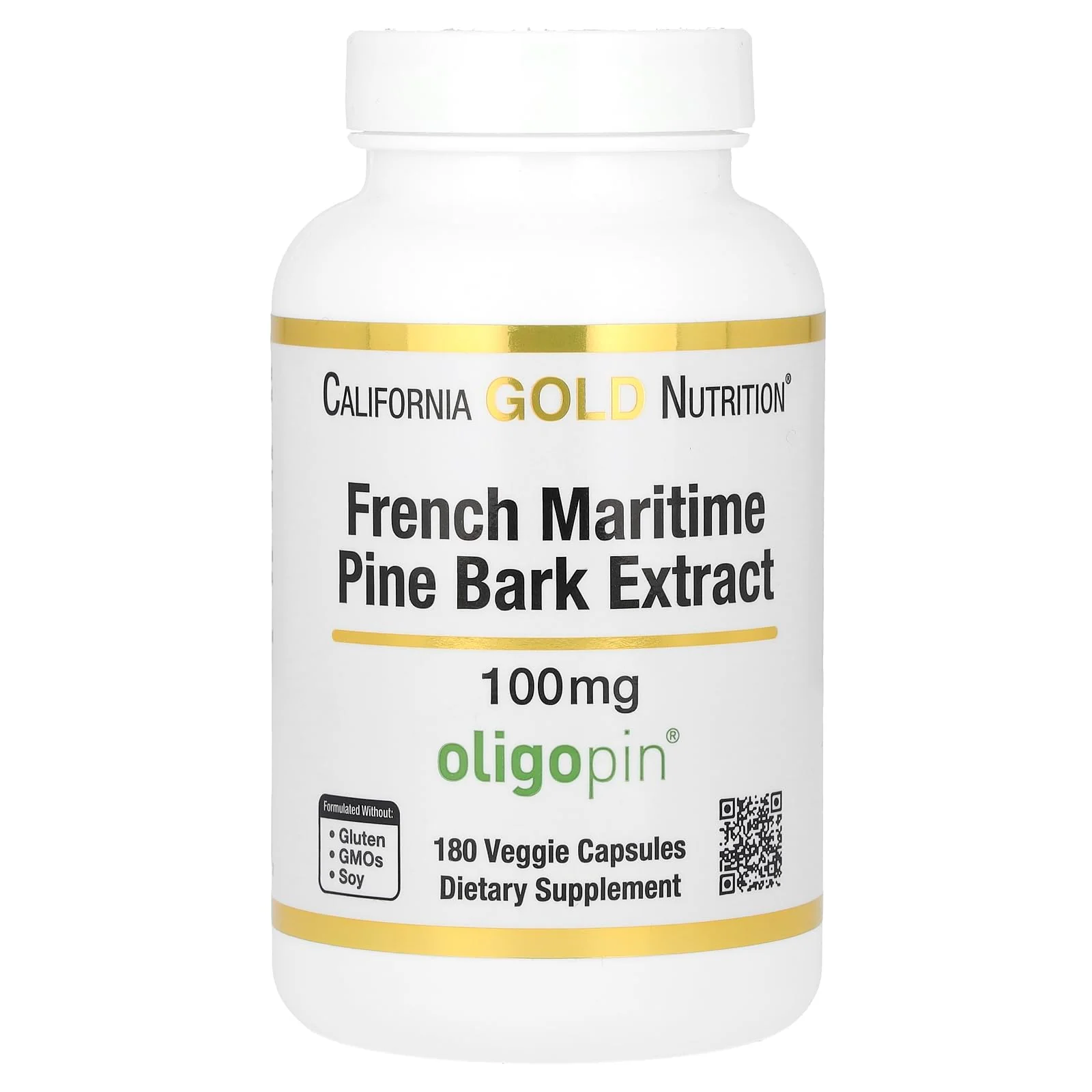California Gold Nutrition Pine Bark Extract, French Maritime, Oligopin, Antioxidant Polyphenol, 100 mg, 180 Veggie Capsules
