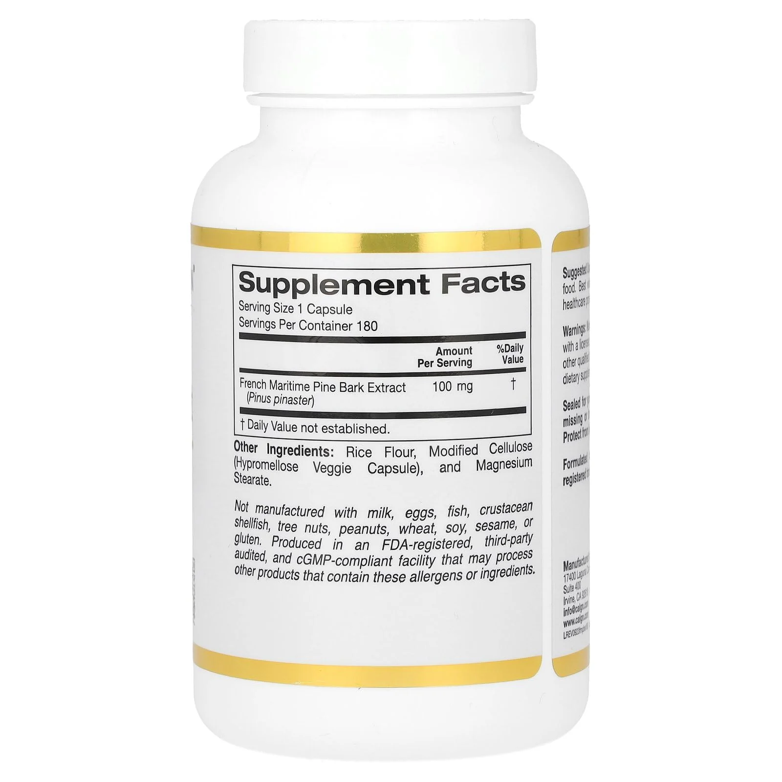 California Gold Nutrition Pine Bark Extract, French Maritime, Oligopin, Antioxidant Polyphenol, 100 mg, 180 Veggie Capsules - Image 6