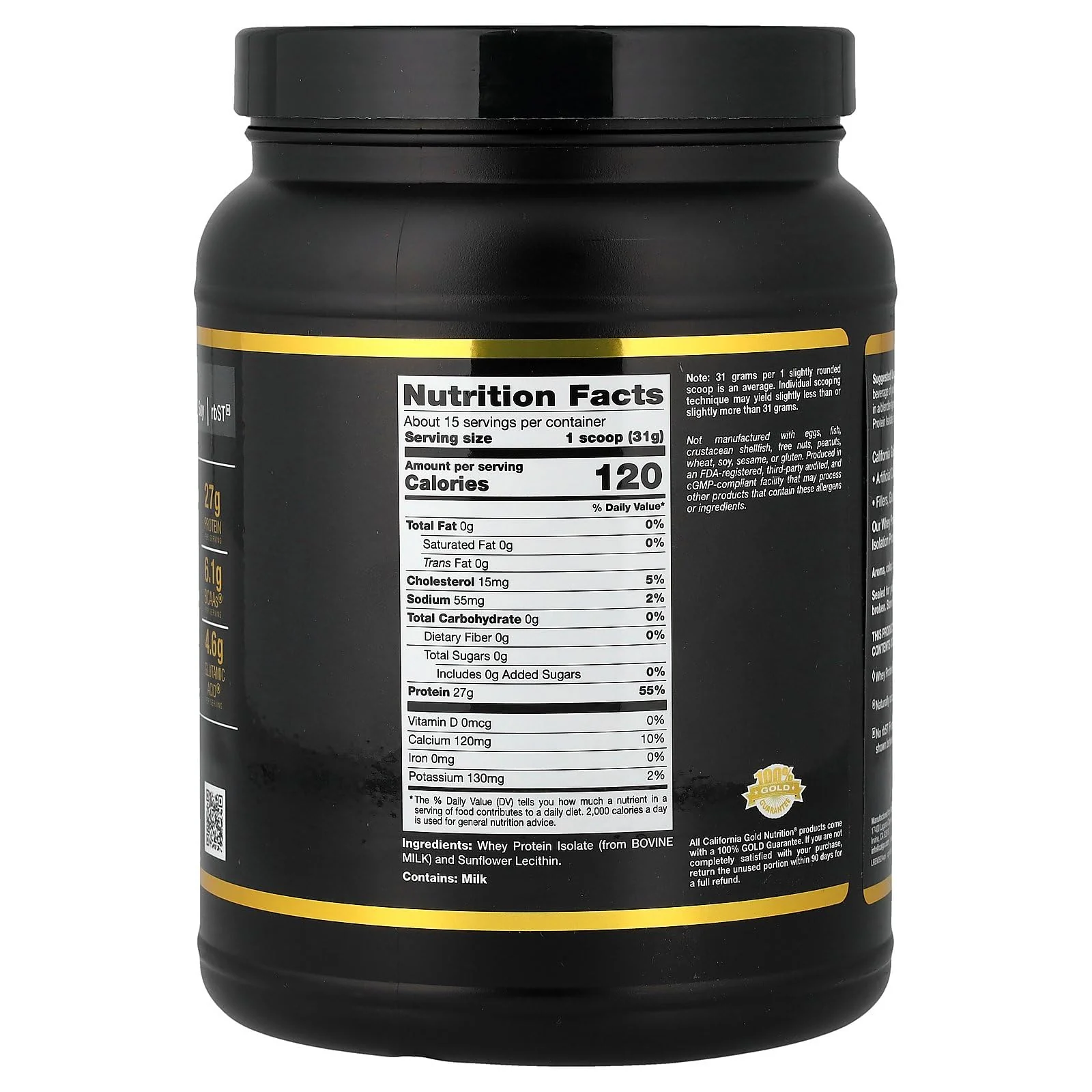 California Gold Nutrition Sport, Whey Protein Isolate, Unflavored, 1 lb (454 g) - Image 6
