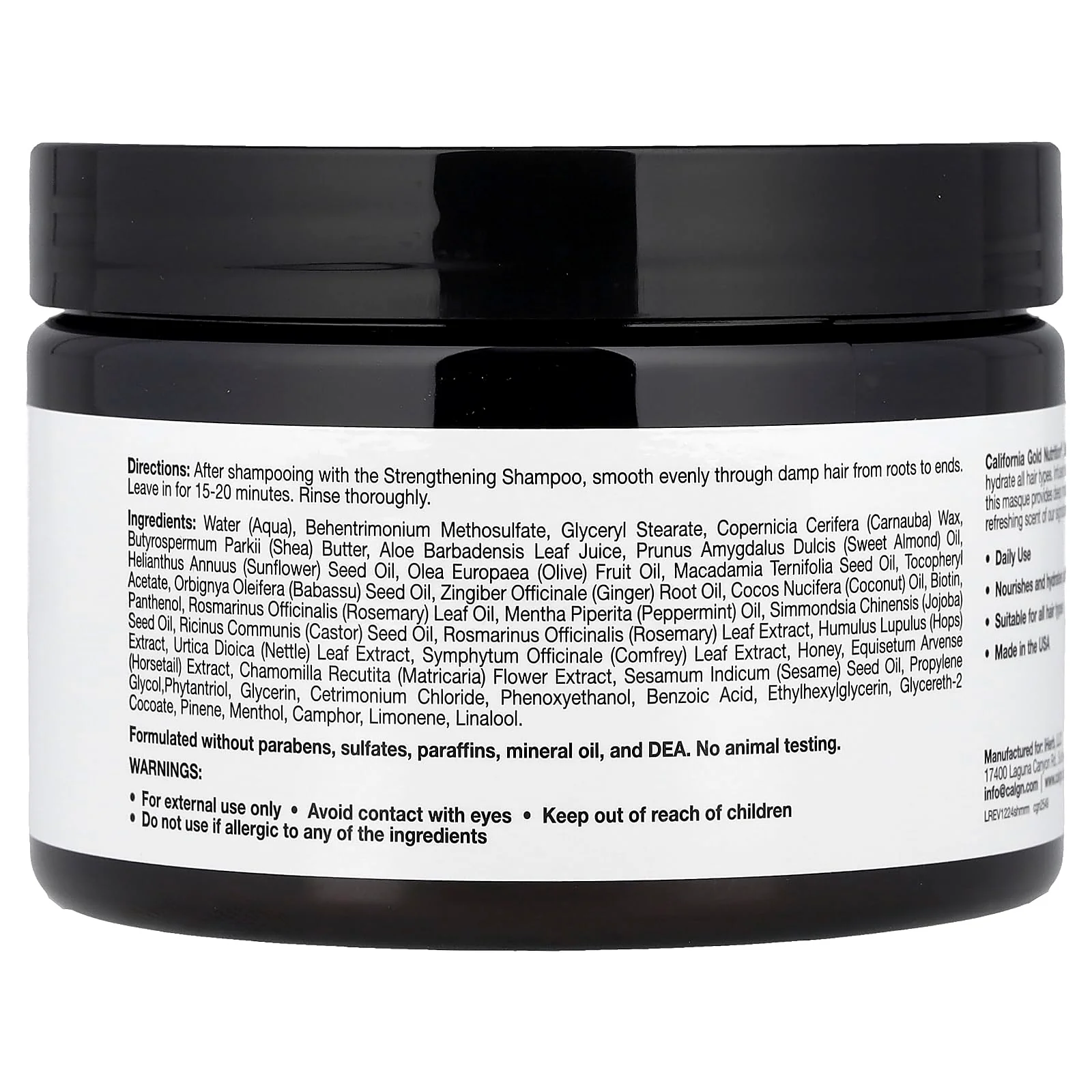 California Gold Nutrition Strengthening Hair Masque, Biotin, Rosemary Mint, 12 oz (340 g) - Image 5