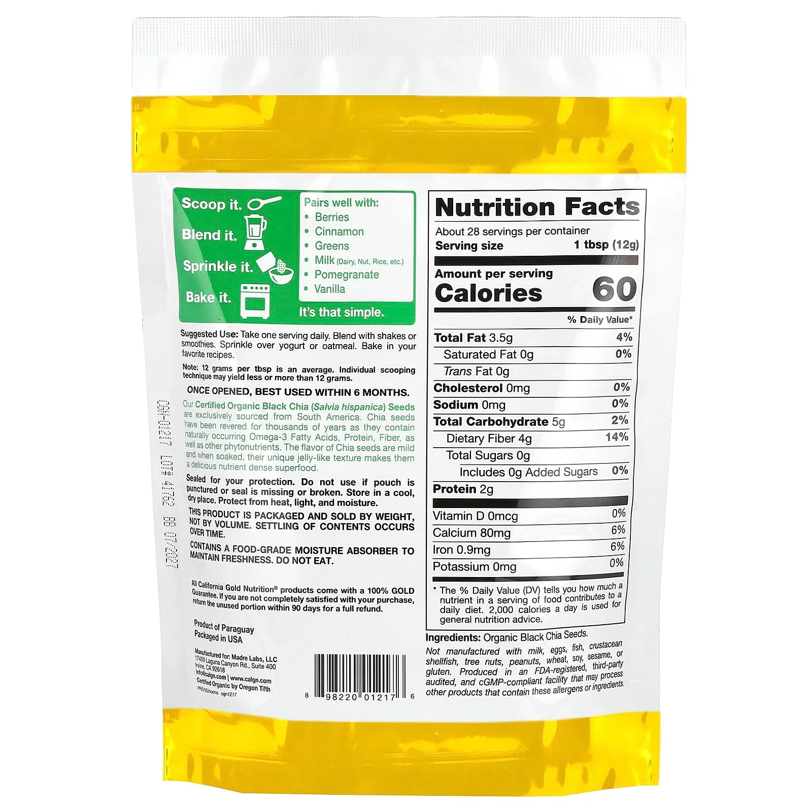 California Gold Nutrition Superfoods, Organic Chia Seeds, 12 oz (340 g) - Image 4