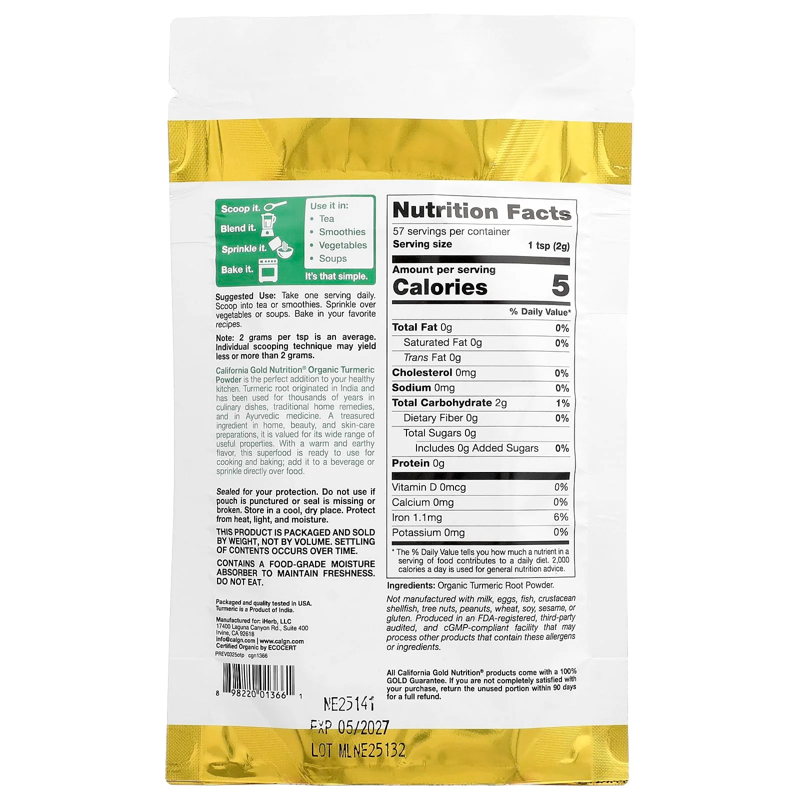 California Gold Nutrition Superfoods, Organic Turmeric Powder, 4 oz (114 g) - Image 5