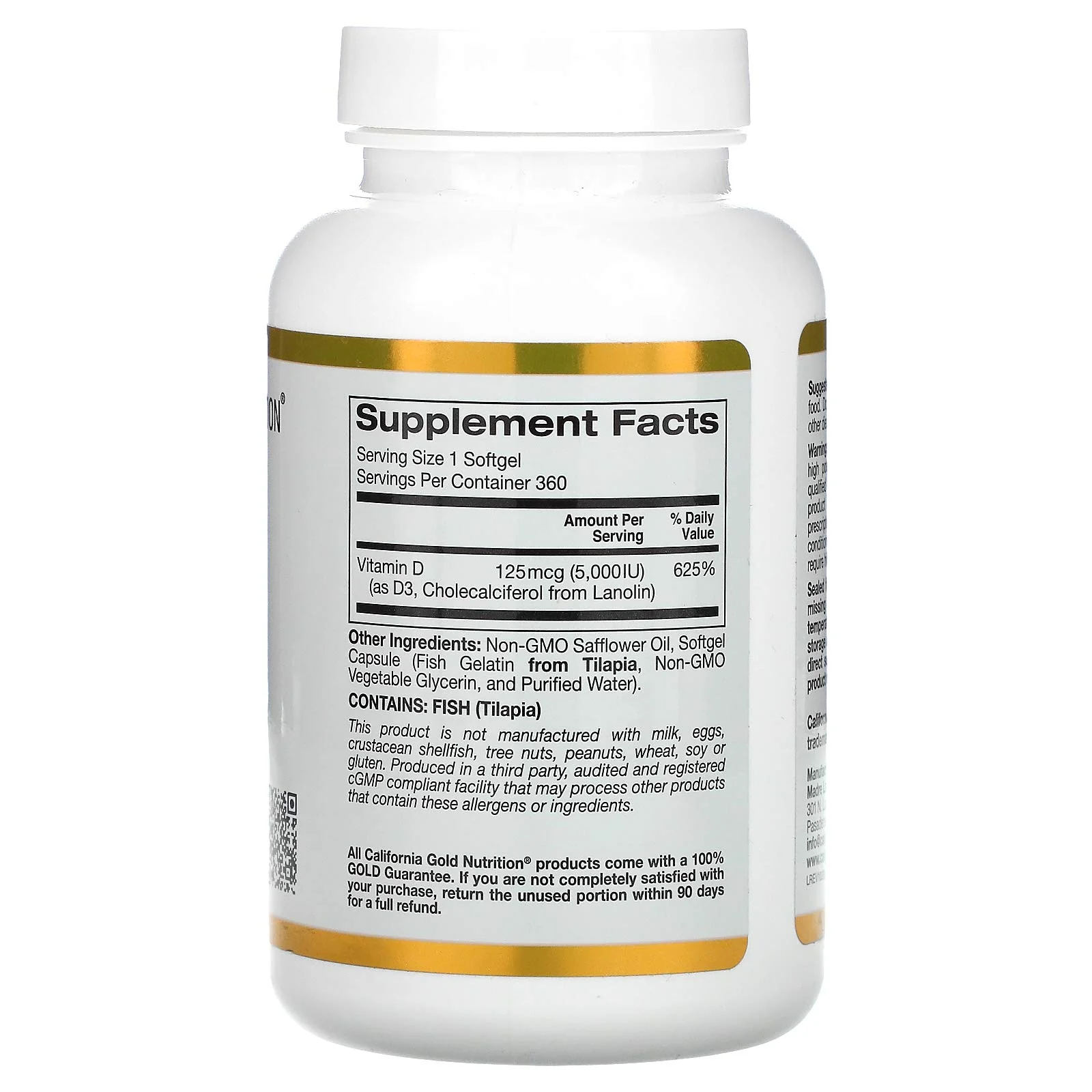 California Gold Nutrition Vitamin D3, 125 mcg (5,000 IU), 360 Fish Gelatin Softgels, 5 Pack - Image 4