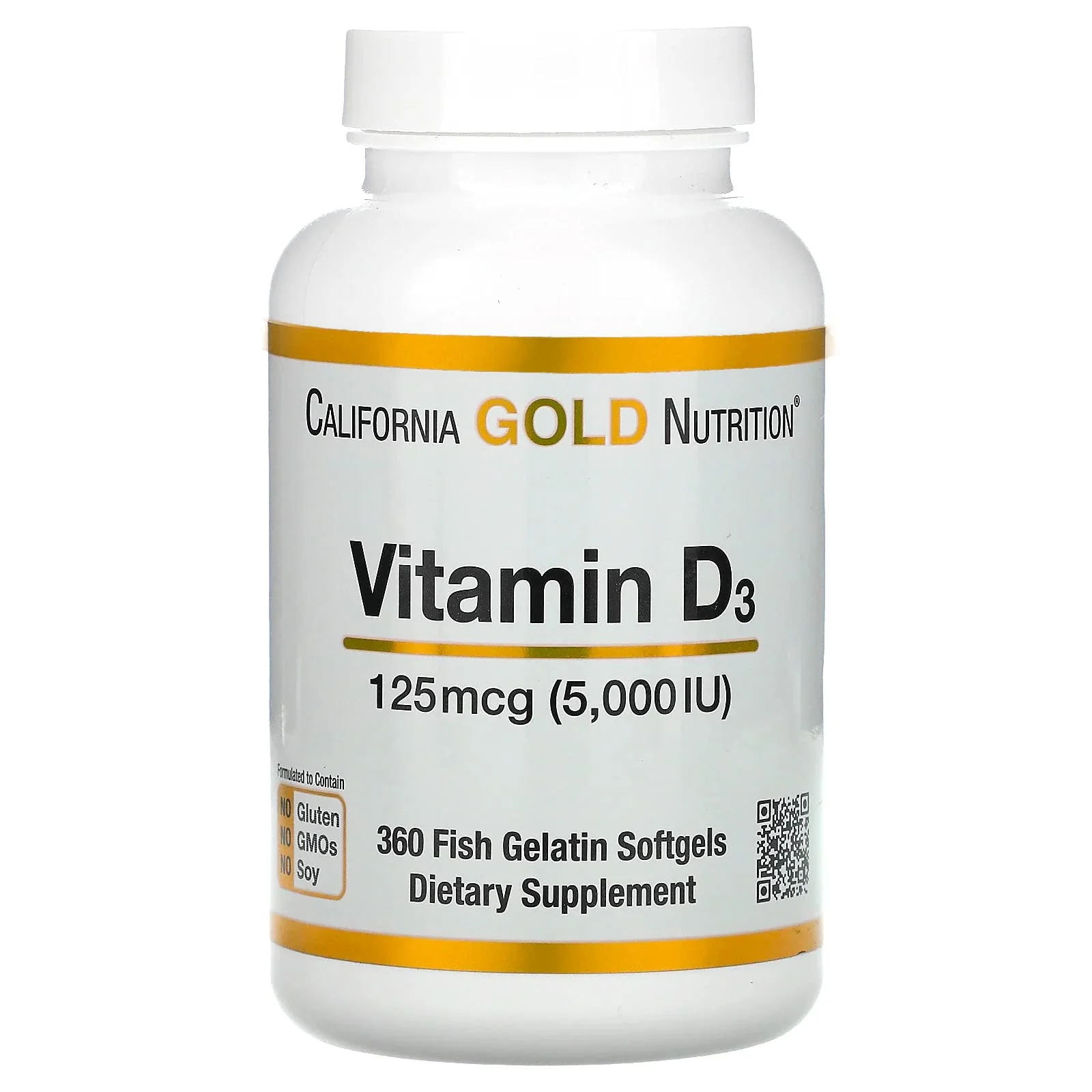 California Gold Nutrition Vitamin D3, 125 mcg (5,000 IU), 360 Fish Gelatin Softgels, 5 Pack - Image 5