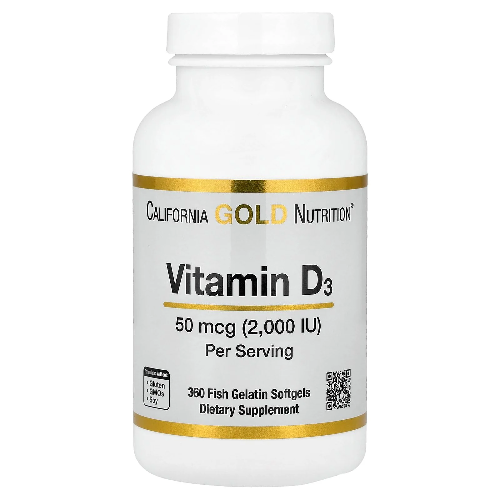 California Gold Nutrition Vitamin D3, 50 mcg (2,000 IU), 360 Fish Gelatin Softgels