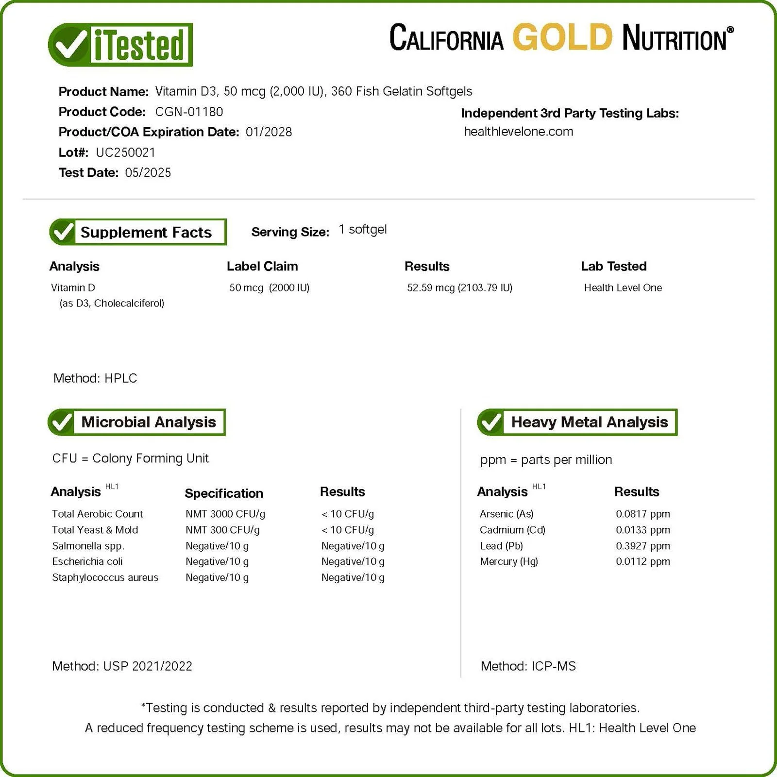 California Gold Nutrition Vitamin D3, 50 mcg (2,000 IU), 360 Fish Gelatin Softgels - Image 4