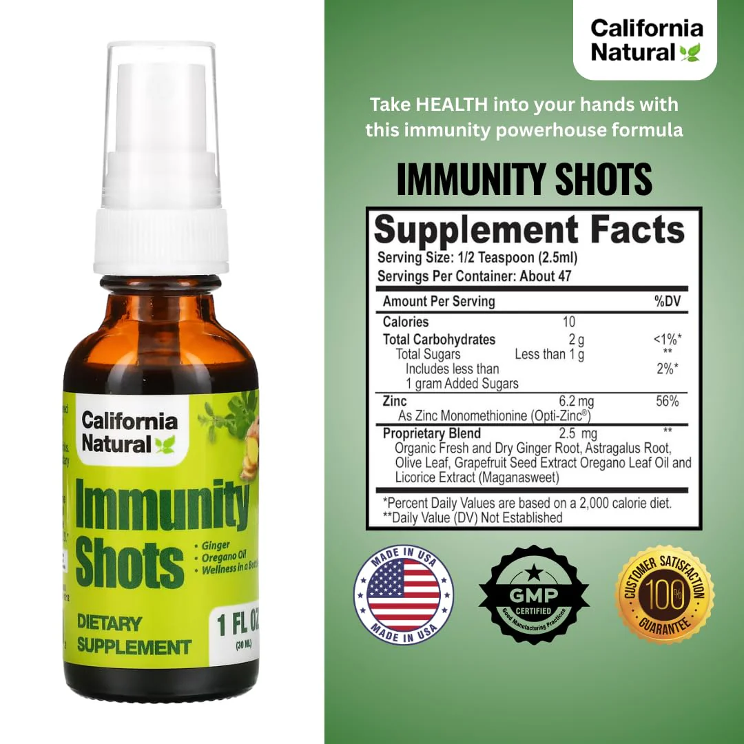 California Natural Immunity Shots 1oz Bottle, Organic Ginger Root, Oregano Oil - Potent & Pure Immune System Booster - Immune System Support & Wellness Shot (Pack of 1) - Image 2
