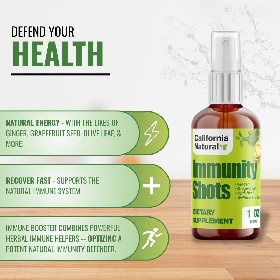 California Natural Immunity Shots 1oz Bottle, Organic Ginger Root, Oregano Oil - Potent & Pure Immune System Booster - Immune System Support & Wellness Shot (Pack of 1) - Image 3