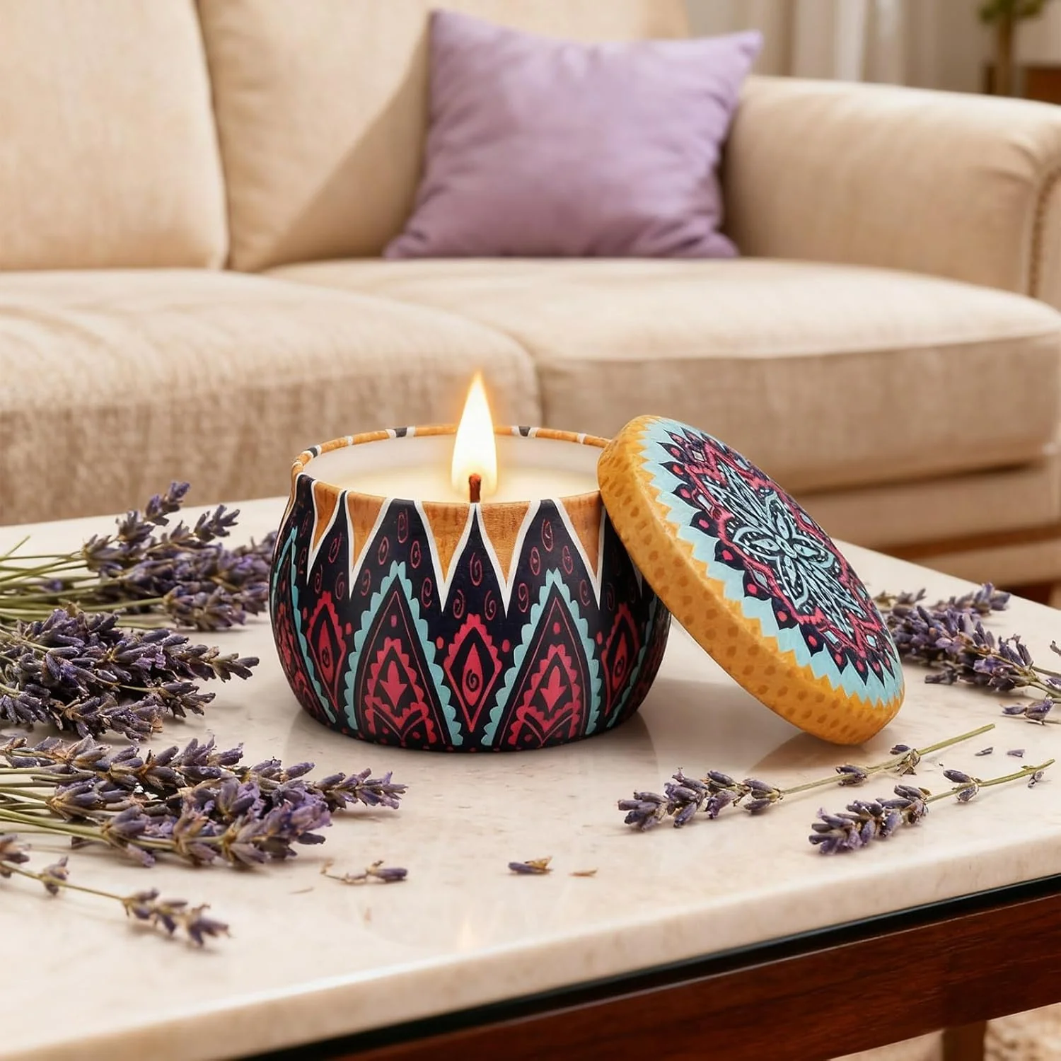 Candle Gift Set for Women, 4 Pack Long Lasting Lavender Scented Soy Candles, Aromatherapy Candles for Home Relaxation, Ideal Gift for Birthday, Thanksgiving, Mother's Day, Valentine's Day - Image 3
