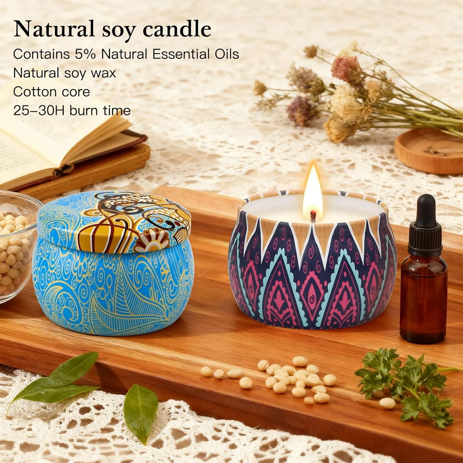 Candle Gift Set for Women, 4 Pack Long Lasting Lavender Scented Soy Candles, Aromatherapy Candles for Home Relaxation, Ideal Gift for Birthday, Thanksgiving, Mother's Day, Valentine's Day - Image 6